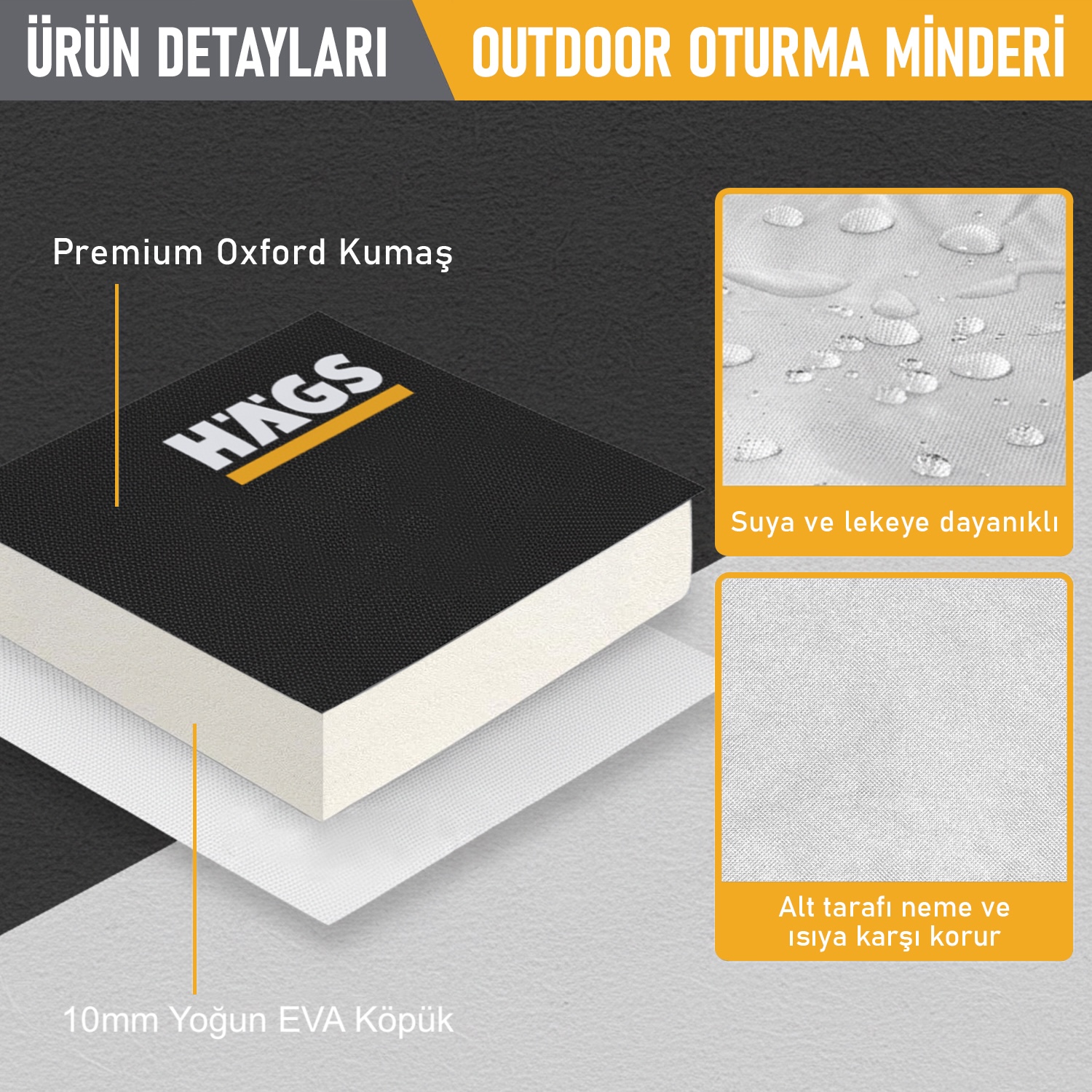Haegs Outdoor Oturma Minderi Kamp Matı Yürüyüş Stadyum ve Seyahat İçin Katlanabilir Su Geçirmez Oxford Kumaş Termal Oturma Minderi Siyah 4