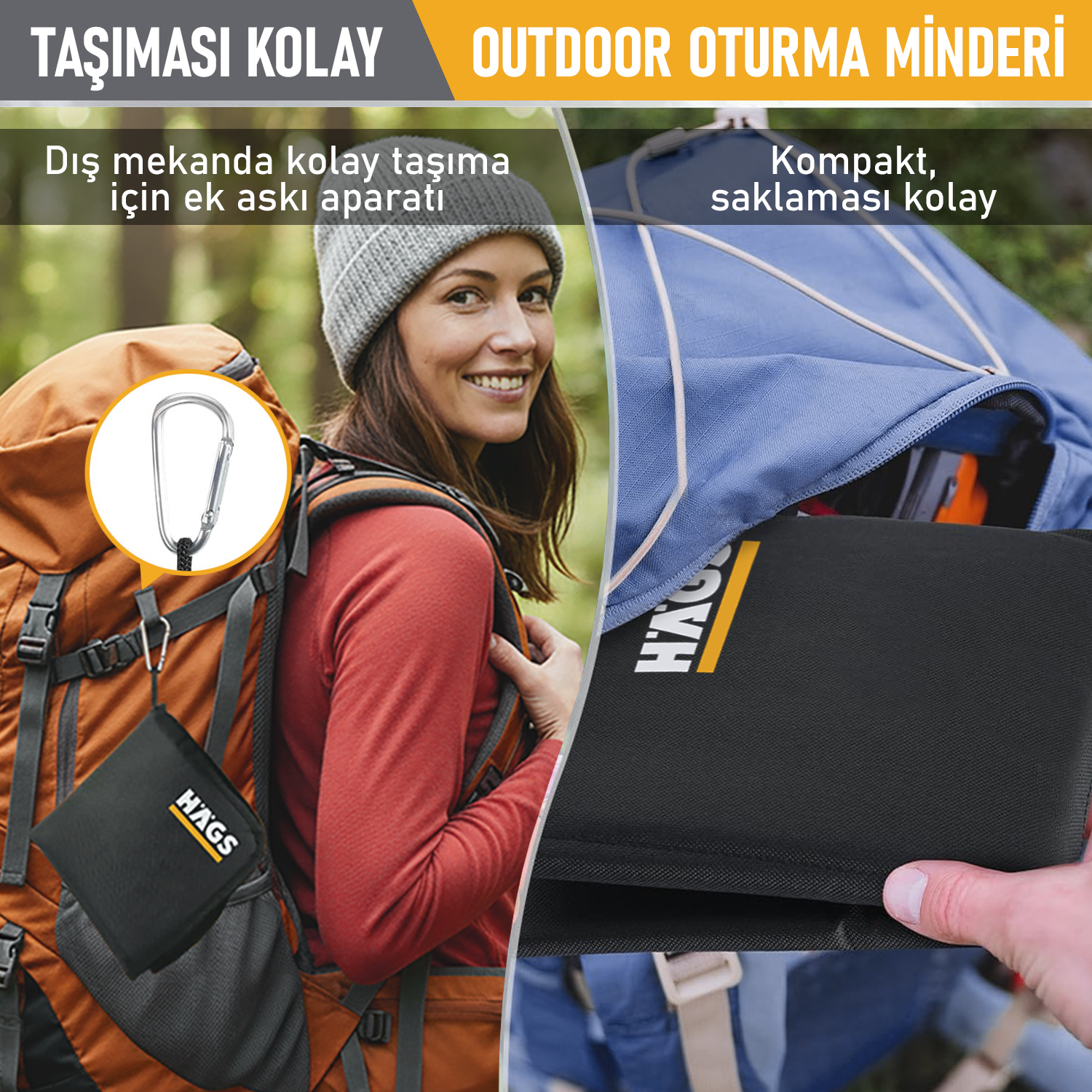 Haegs Outdoor Oturma Minderi Kamp Matı Yürüyüş Stadyum ve Seyahat İçin Katlanabilir Su Geçirmez Oxford Kumaş Termal Oturma Minderi Siyah 5