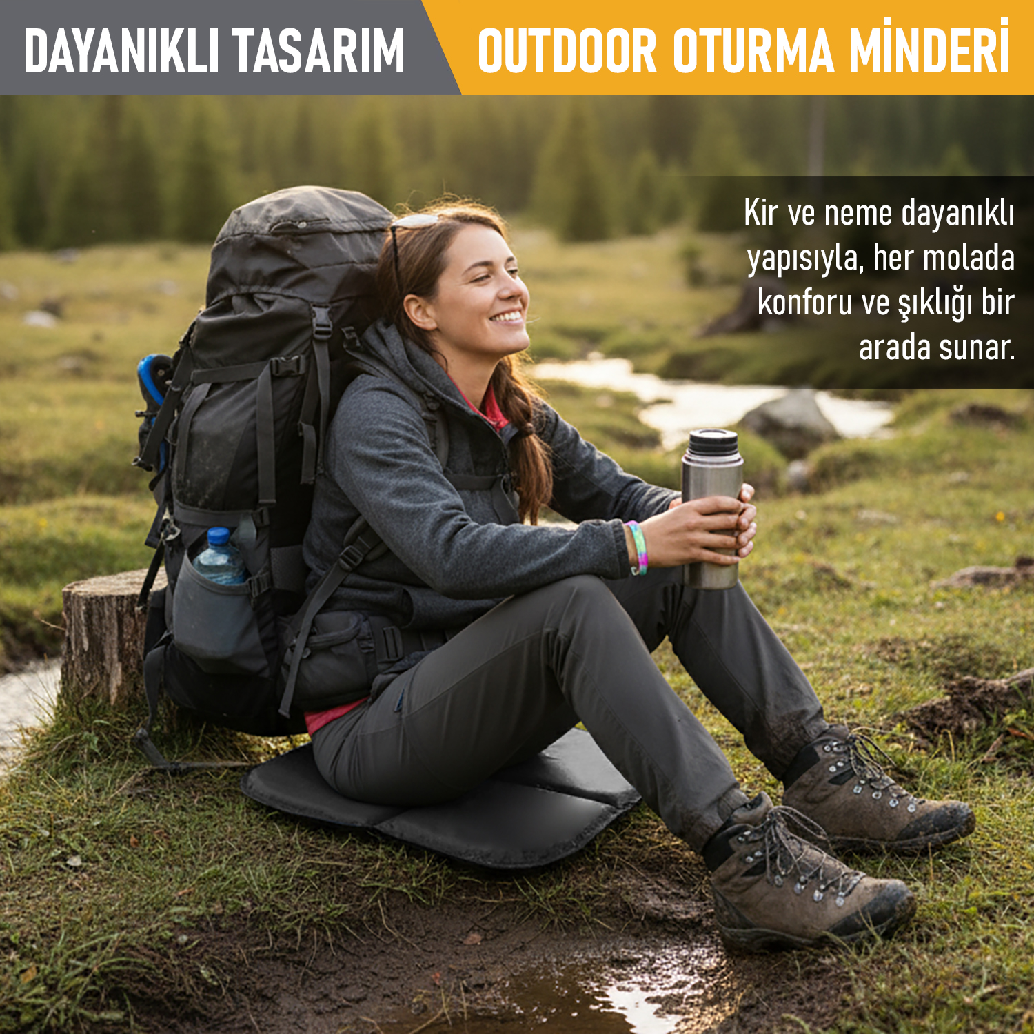 Haegs Outdoor Oturma Minderi Kamp Matı Yürüyüş Stadyum ve Seyahat İçin Katlanabilir Su Geçirmez Oxford Kumaş Termal Oturma Minderi Siyah 7