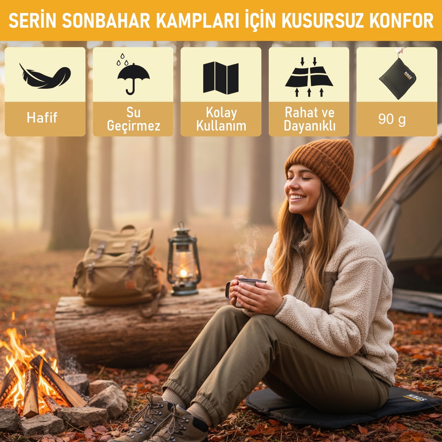 Haegs Outdoor Oturma Minderi Kamp Matı Yürüyüş Stadyum ve Seyahat İçin Katlanabilir Su Geçirmez Oxford Kumaş Termal Oturma Minderi Siyah 8