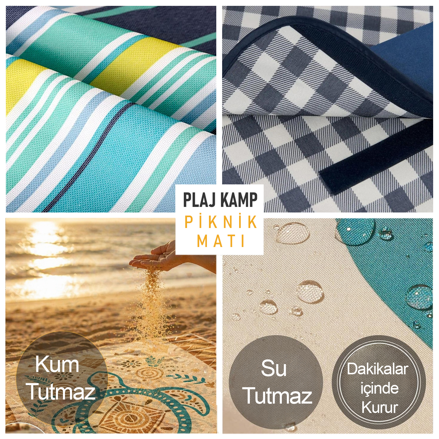 Haegs Piknik Örtüsü Çanta Kamp Matı Plaj Matı Piknik Yer Örtüsü Seyahat Kamp Outdoor Park Çim Kum Tutmaz Su Geçirmez Kullanışlı Çanta Model Katlanabilir 200x150cm - Deniz Pusulası 7