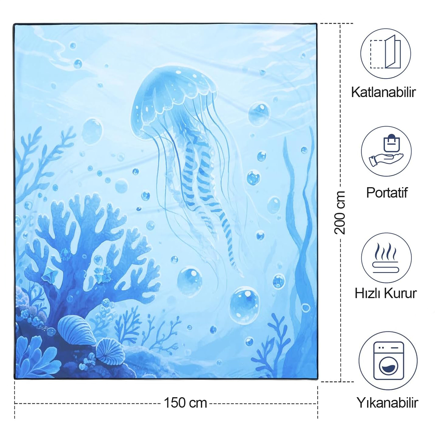 Haegs Piknik Örtüsü Çanta Kamp Matı Plaj Matı Piknik Yer Örtüsü Seyahat Kamp Outdoor Park Çim Kum Tutmaz Su Geçirmez Kullanışlı Çanta Model Katlanabilir 200x150cm - Deniz Anası 3