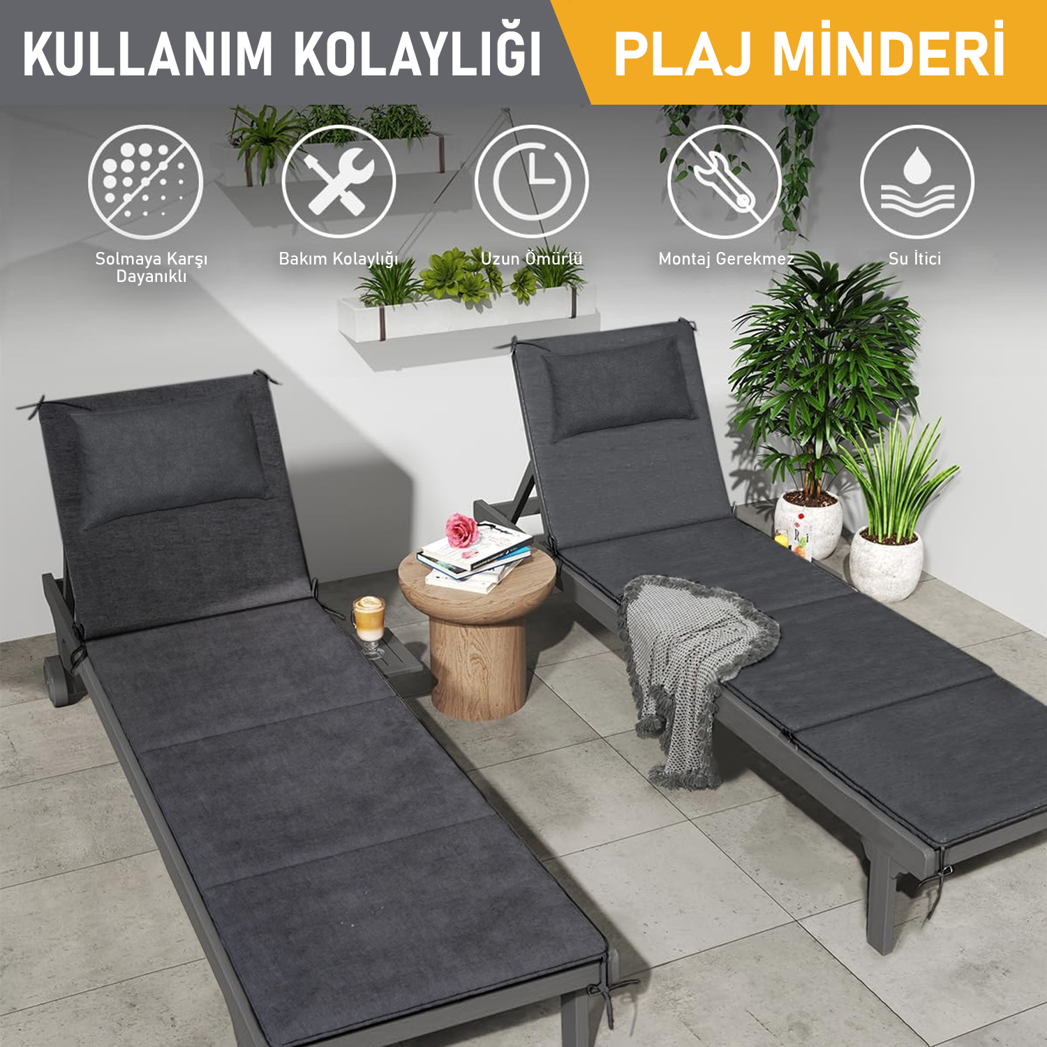 Haegs Plaj Minderi Plaj Çantası Tasarımlı Katlanır Plaj Matı Yastıklı Su Geçirmez Plaj Şezlong Minderleri 22 Dens 180x53x2cm - Gri 6