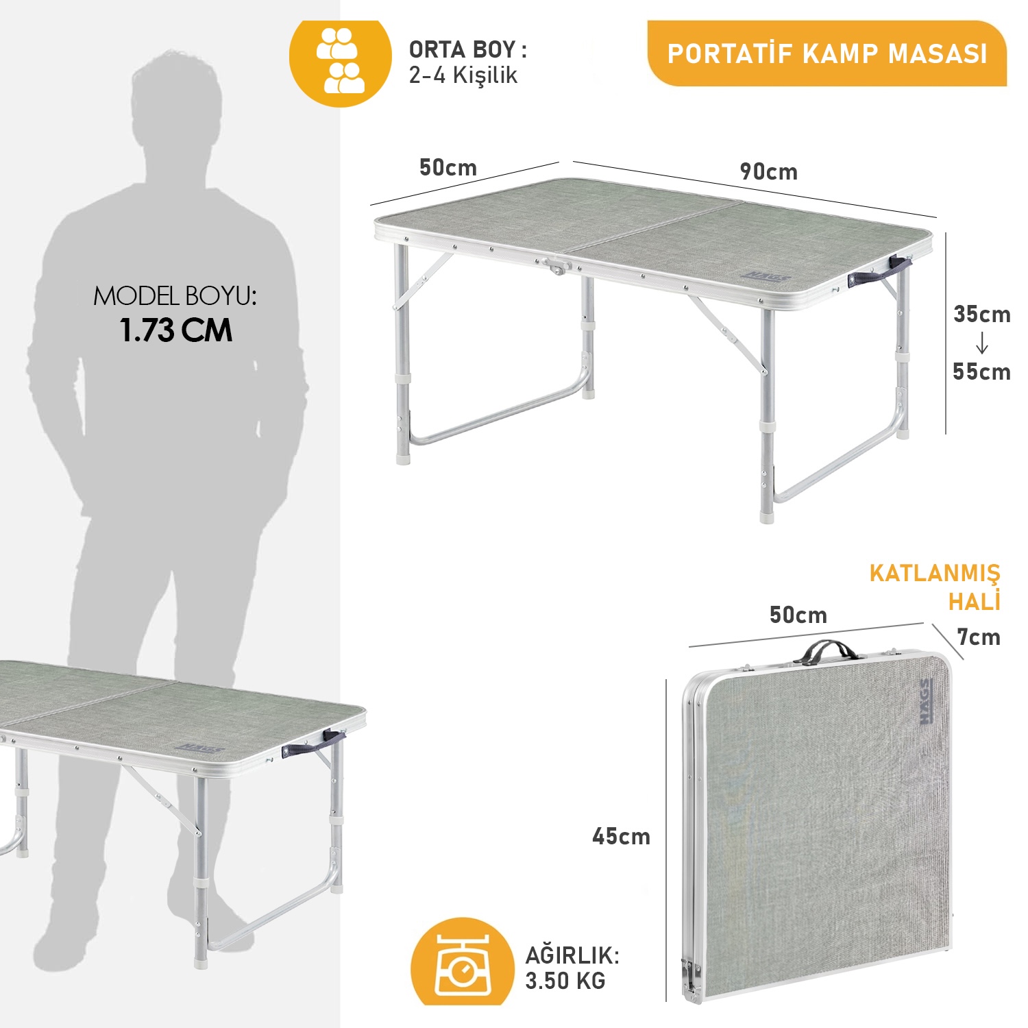 Haegs Portatif Kamp Masası 2 Yükseklik Ayarlı Katlanır Piknik Masası Kolay Taşınabilir Alüminyum Masa - 90x50 - Kumaş Desenli 2