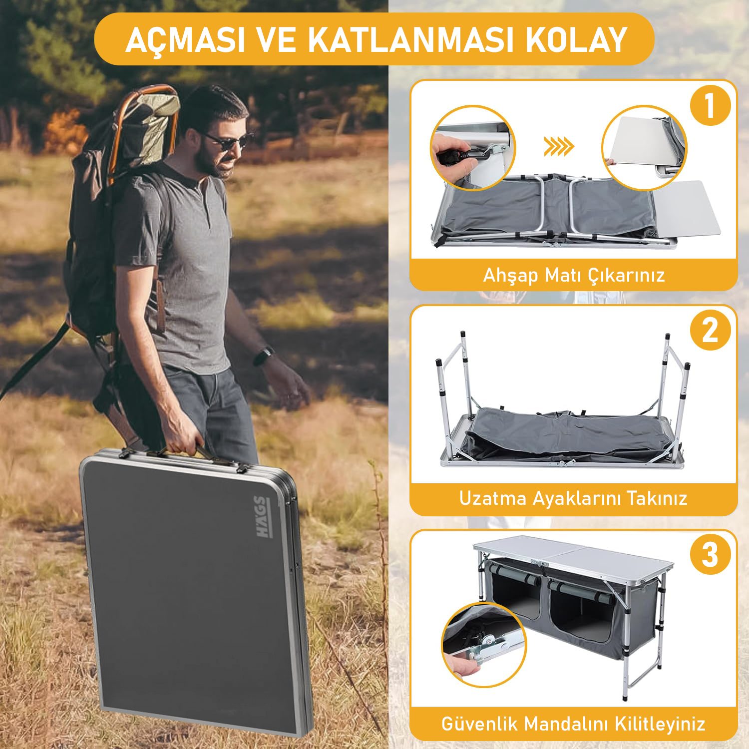 Haegs Saklama Dolaplı Kamp Masası Outdoor Kamp Mutfağı Kamp Dolabı Katlanabilir Kamp Piknik Masası Seyahat Mutfağı Mutfak Dolabı Depolama bölmeli Dış Mekan Mutfağı 80-50cm- Kumaş Desenli 6