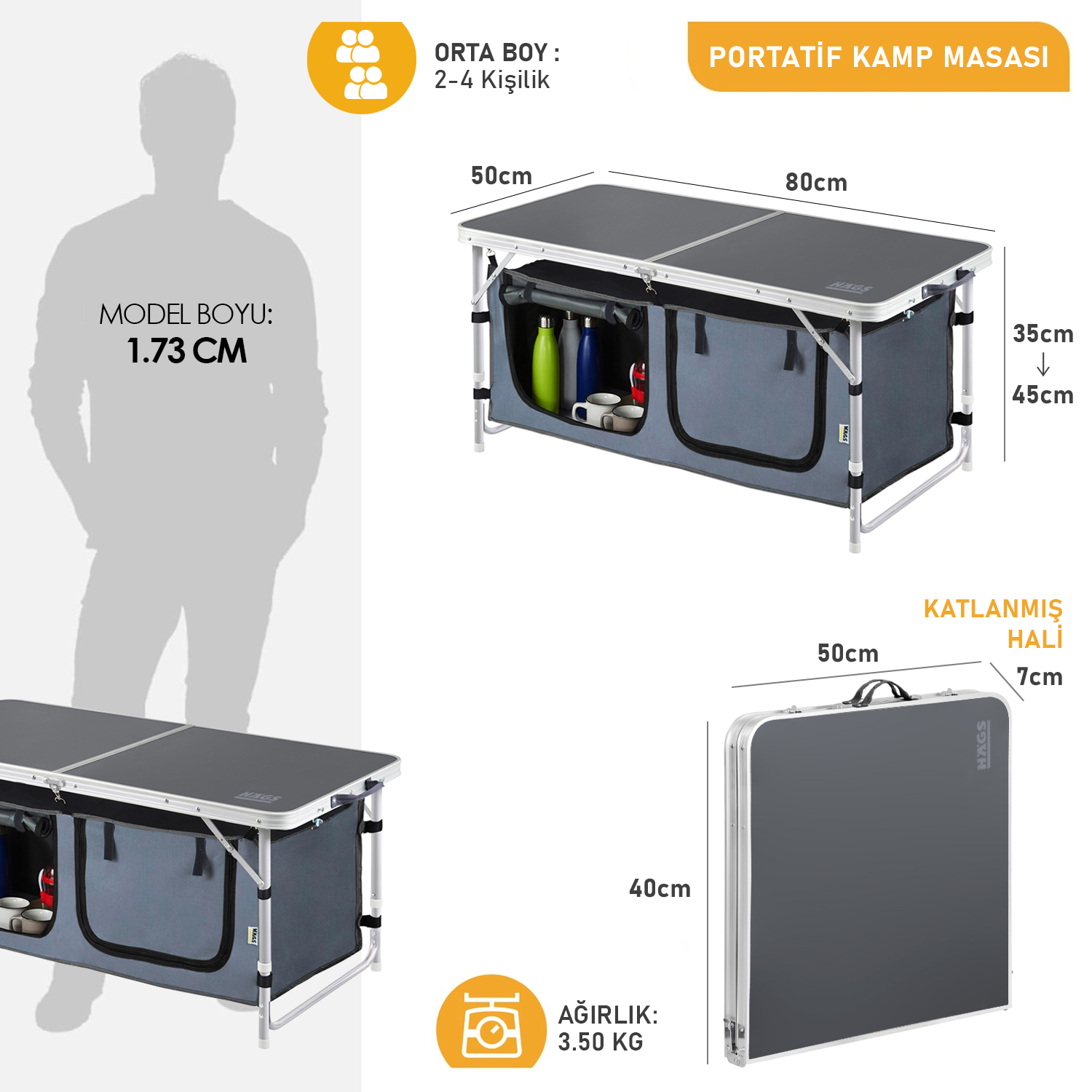 Haegs Saklama Dolaplı Kamp Masası Outdoor Kamp Mutfağı Kamp Dolabı Katlanabilir Kamp Piknik Masası Seyahat Mutfağı Mutfak Dolabı Depolama bölmeli Dış Mekan Mutfağı 80-50cm- Antrasit 2