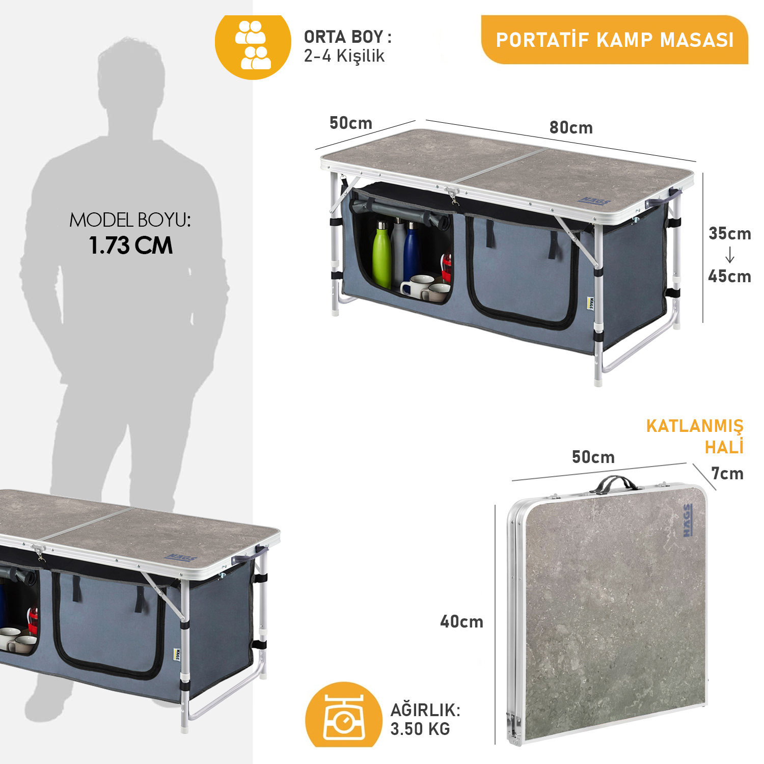 Haegs Saklama Dolaplı Kamp Masası Outdoor Kamp Mutfağı Kamp Dolabı Katlanabilir Kamp Piknik Masası Seyahat Mutfağı Mutfak Dolabı Depolama bölmeli Dış Mekan Mutfağı 80-50cm- Mermer Desenli 2