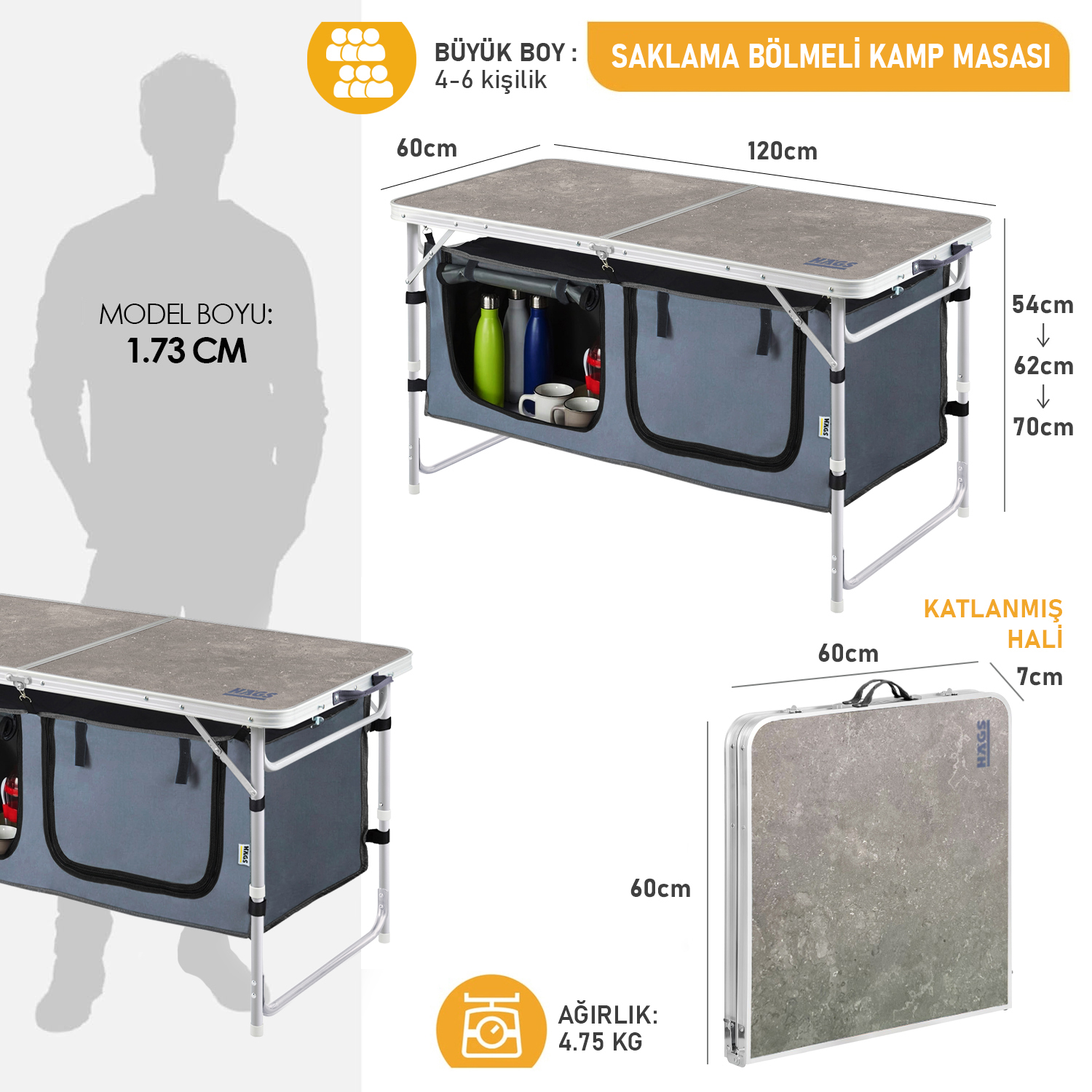 Haegs Saklama Dolaplı Kamp Masası Outdoor Kamp Mutfağı Kamp Dolabı Katlanabilir Kamp Piknik Masası Seyahat Mutfağı Mutfak Dolabı Depolama bölmeli Dış Mekan Mutfağı 120-60cm- Mermer Desenli 2