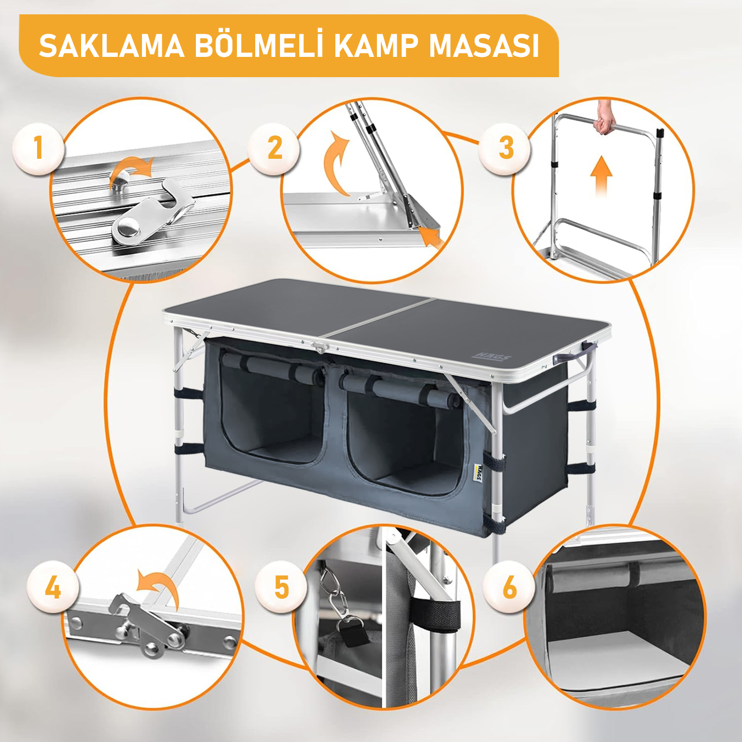 Haegs Saklama Dolaplı Kamp Masası Outdoor Kamp Mutfağı Kamp Dolabı Katlanabilir Kamp Piknik Masası Seyahat Mutfağı Mutfak Dolabı Depolama bölmeli Dış Mekan Mutfağı 120-60cm- Antrasit 3