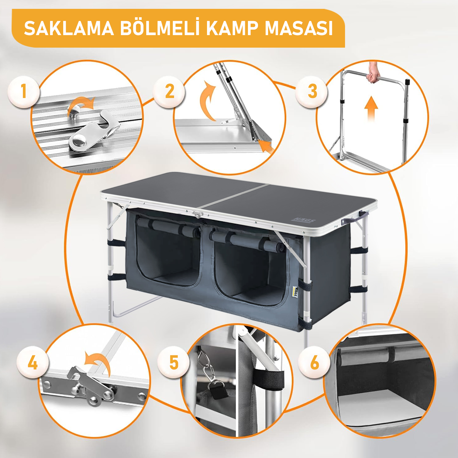 Haegs Saklama Dolaplı Kamp Masası Outdoor Kamp Mutfağı Kamp Dolabı Katlanabilir Kamp Piknik Masası Seyahat Mutfağı Mutfak Dolabı Depolama bölmeli Dış Mekan Mutfağı 120-60cm- Kumaş Desenli 5