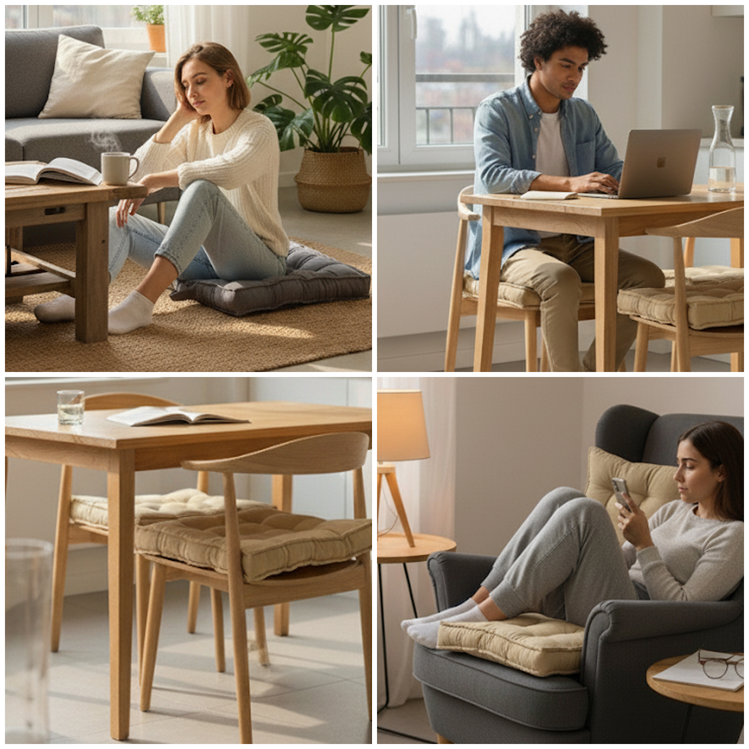 Haegs Sandalye Minderi Çift Kenarlı Taşıma Kulplu Punterez Puntolu Elyaf Dolgulu Mutfak Yemek Sandalyeleri için Kare Oturma Minderi Ofis Masası için Yumuşak Konforlu Minder 42x42x6 cm - Gri 6