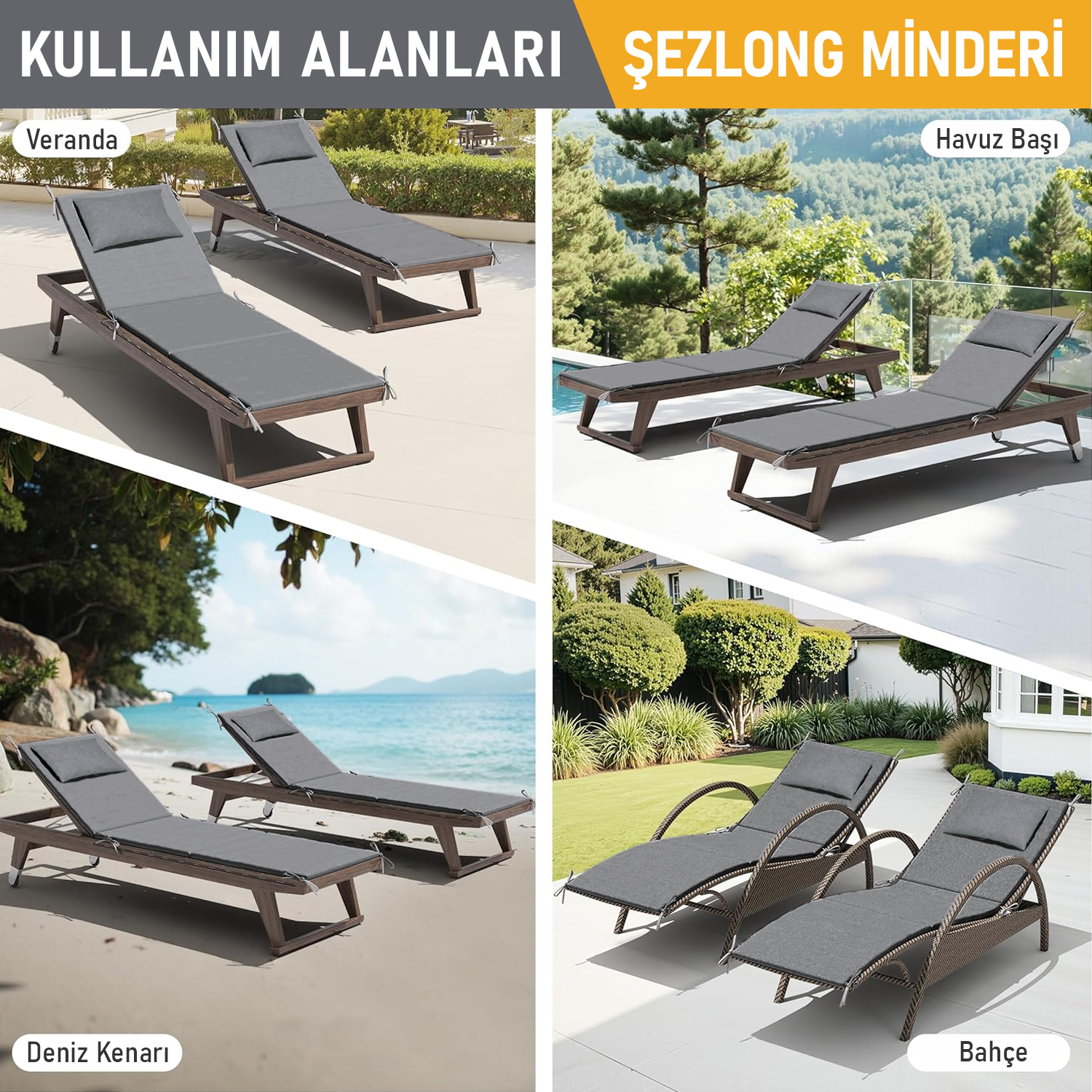 Haegs Şezlong Minderi Havuz Plaj Outdoor Kamp için Katlanır Sünger Minder Su Geçirmez Dış Mekan Süet Kumaş Kılıf Dış Mekan Mobilyaları İçin Veranda Yedek Minderi 22 Dens - 180x55x3 cm - Gri 6