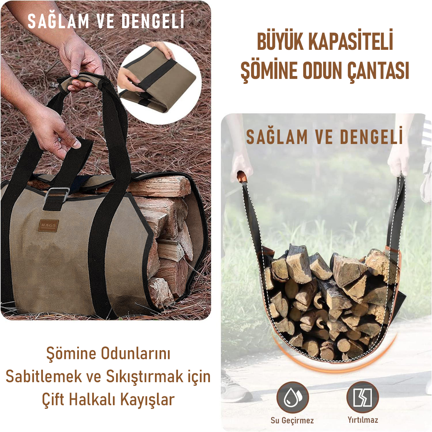 Haegs Şömine Odun Çantası Yakacak Kütük Taşıma Depolama Çantası Şömine Odun Sobası Aksesuarları -Yeşil 5