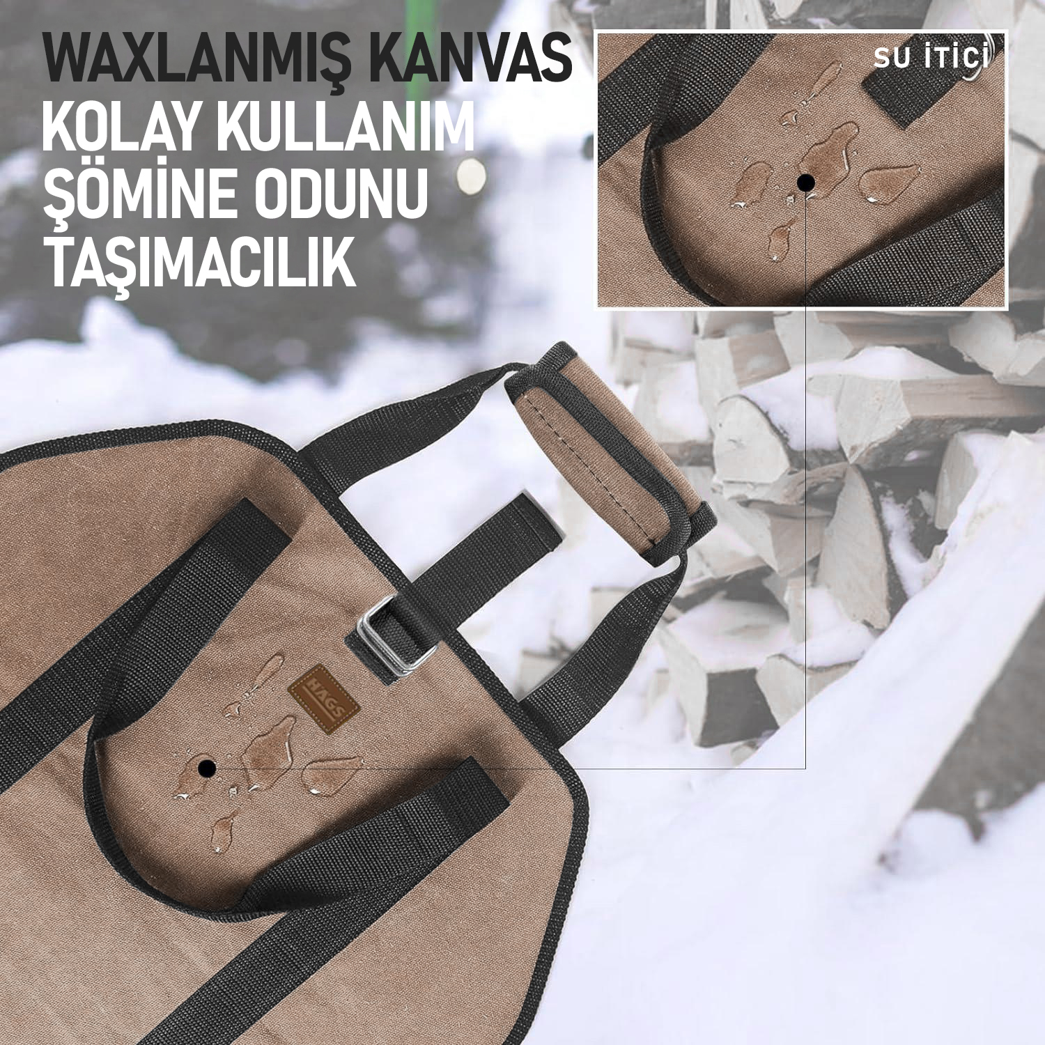 Haegs Şömine Odun Çantası Yakacak Kütük Taşıma Depolama Çantası Şömine Odun Sobası Aksesuarları -Yeşil 8