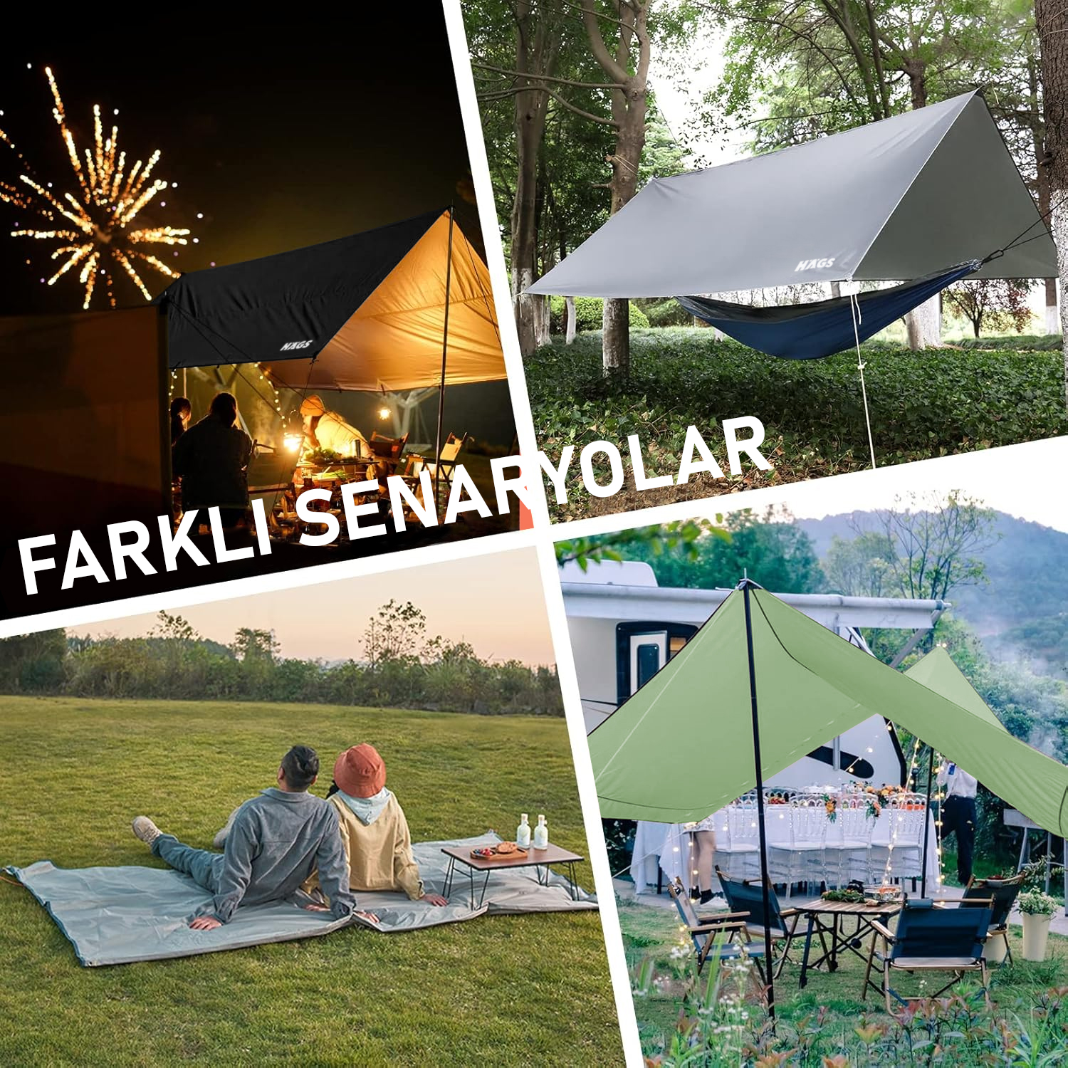 Haegs Su Geçirmez Tarp Tente Gölgelik Örtü 4 Mevsim Taşınabilir Örtü Branda Çok İşlevli Outdoor Açık Hava Kamp Seyahat Tente Branda Barınak Yağmurluk Güneşlik Karavan Yan Gölgelik Çadır 300x300 cm Siyah 6