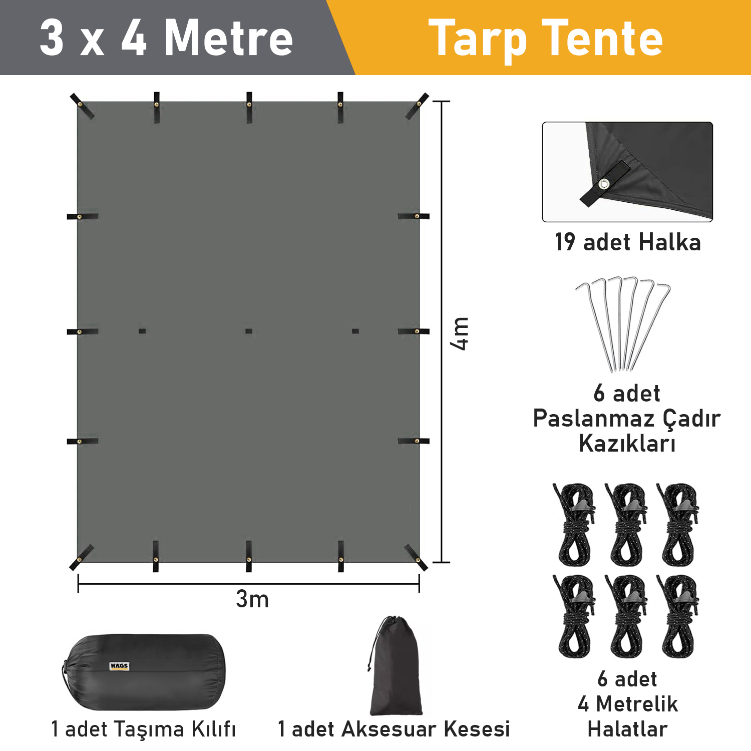 Haegs Su Geçirmez Tarp Tente Gölgelik Örtü 4 Mevsim Taşınabilir Örtü Branda Çok İşlevli Outdoor Açık Hava Kamp Seyahat Tente Branda Barınak Yağmurluk Güneşlik Karavan Yan Gölgelik Çadır 300x400 cm - Yeşil 2