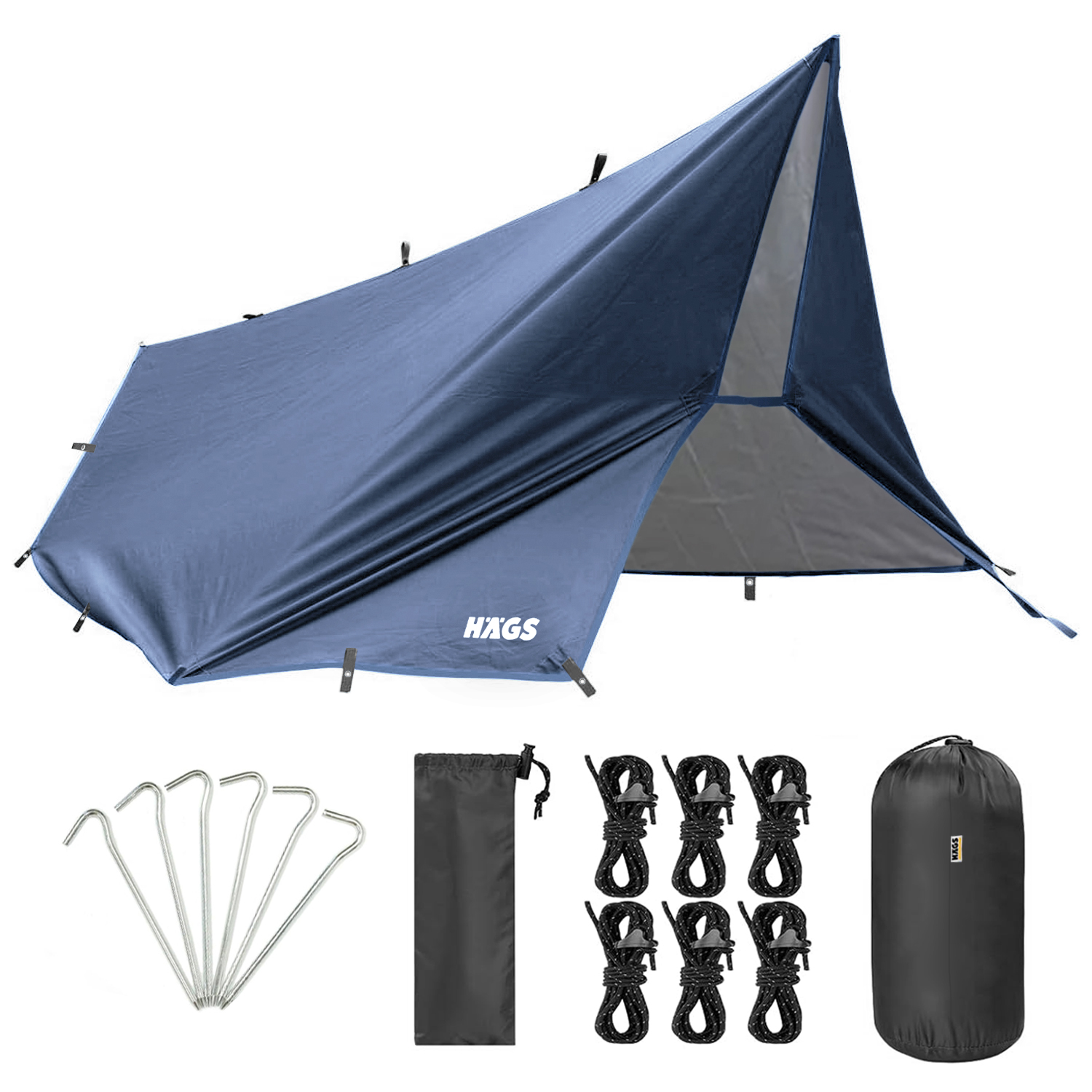 Haegs Su Geçirmez Tarp Tente Gölgelik Örtü 4 Mevsim Taşınabilir Örtü Branda Çok İşlevli Outdoor Açık Hava Kamp Seyahat Tente Branda Barınak Yağmurluk Güneşlik Karavan Yan Gölgelik Çadır 300x400 cm - Koyu Mavi