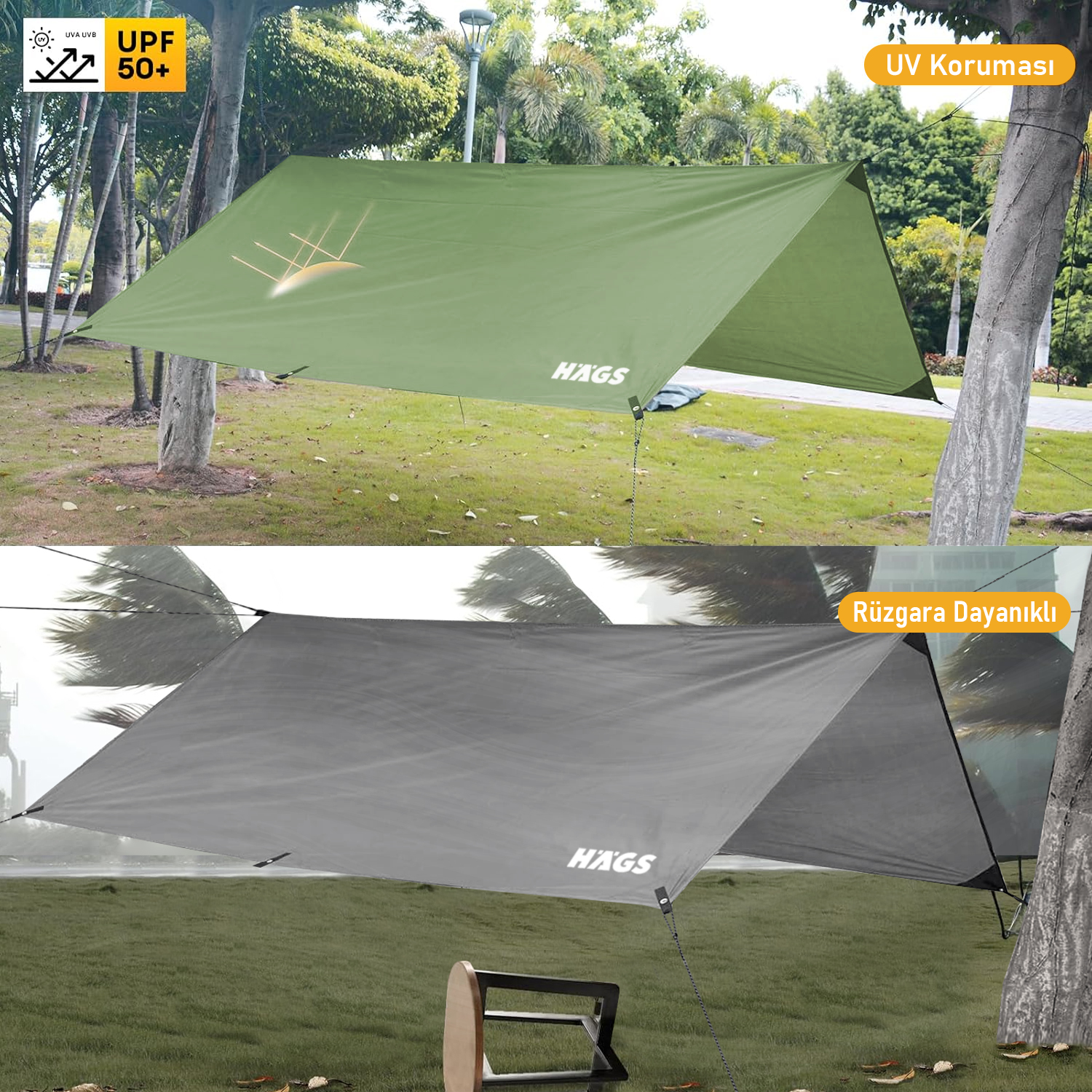 Haegs Tarp Gölgelik Tente Taşınabilir Örtü Branda Çok İşlevli Outdoor Açık Hava Kamp Seyahat Tente Branda Güneşlik Karavan Tente Yan Çadır Gölgelik - 300x300 cm - Gri 3