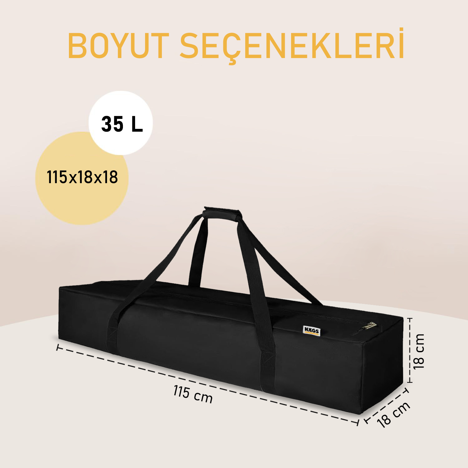Haegs Taşıma Çantası İnce Uzun Çok Amaçlı Alet Tripod Olta Çantası Fermuarlı Dayanıklı Kamp Malzemeleri Saklama Çantası 35L 115 x 18 x 18 cm Siyah 3