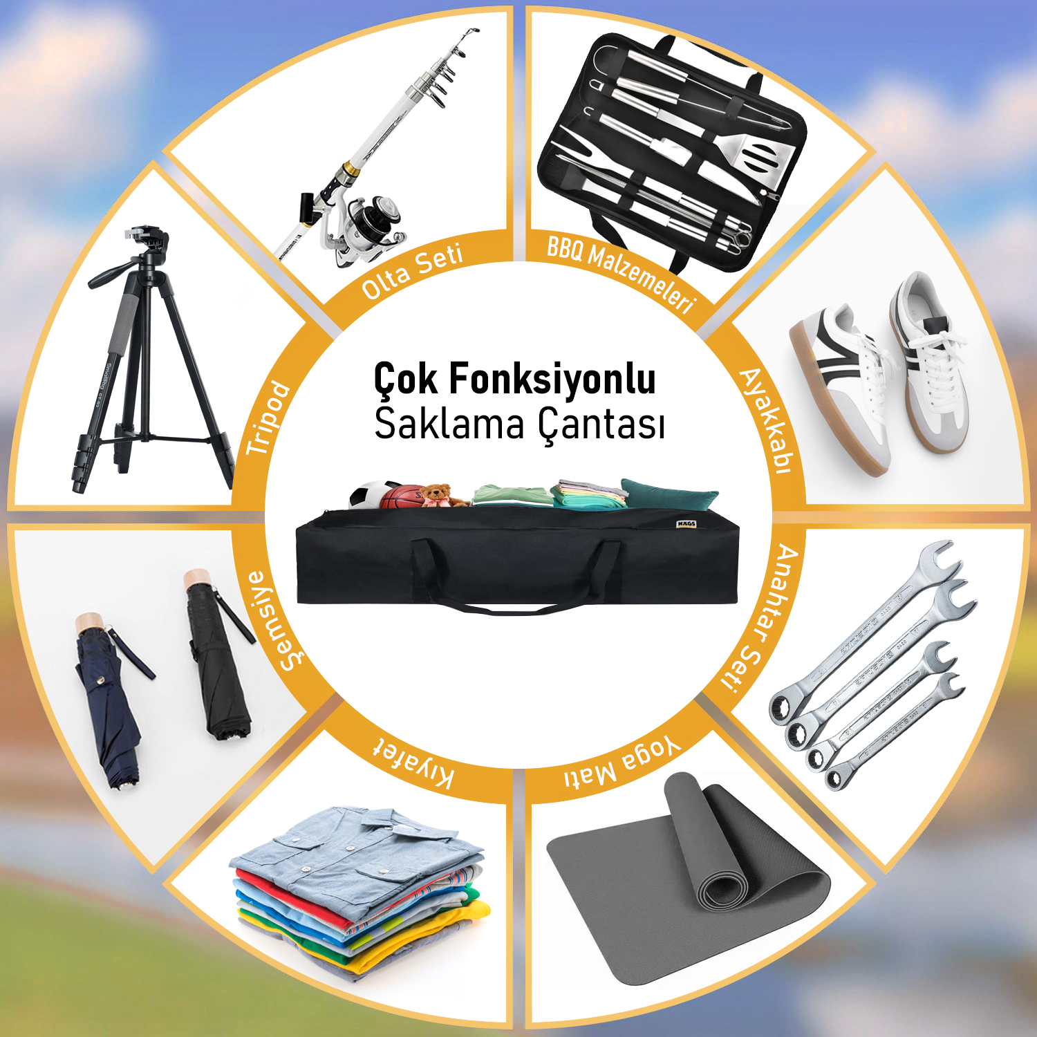 Haegs Taşıma Çantası İnce Uzun Çok Amaçlı Alet Tripod Olta Çantası Fermuarlı Dayanıklı Kamp Malzemeleri Saklama Çantası 35L 115 x 18 x 18 cm Siyah 6