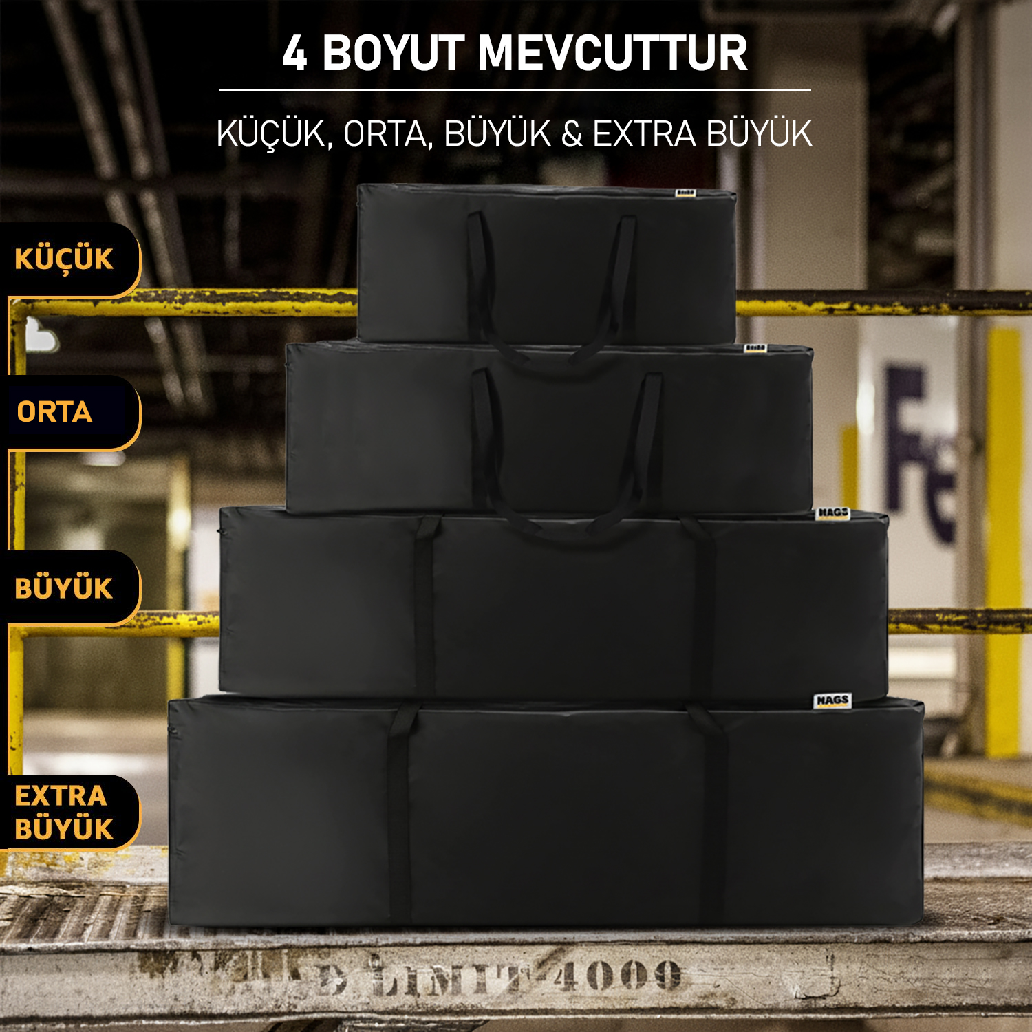 Haegs Taşıma Çantası Fermuarlı Dayanıklı Seyahat Spor Kamp Malzemeleri Saklama Çantası Hurç Valiz 105L Büyük Boy - Siyah 3