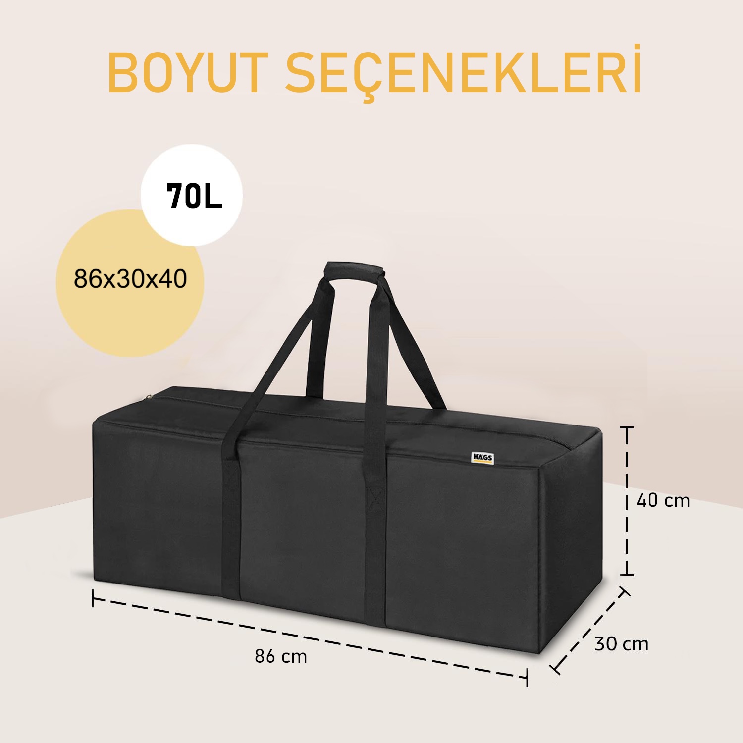 Haegs Taşıma Çantası Fermuarlı Dayanıklı Seyahat Spor Kamp Malzemeleri Saklama Çantası Hurç Valiz 70L 60 x 30 x 30 cm - Siyah 3