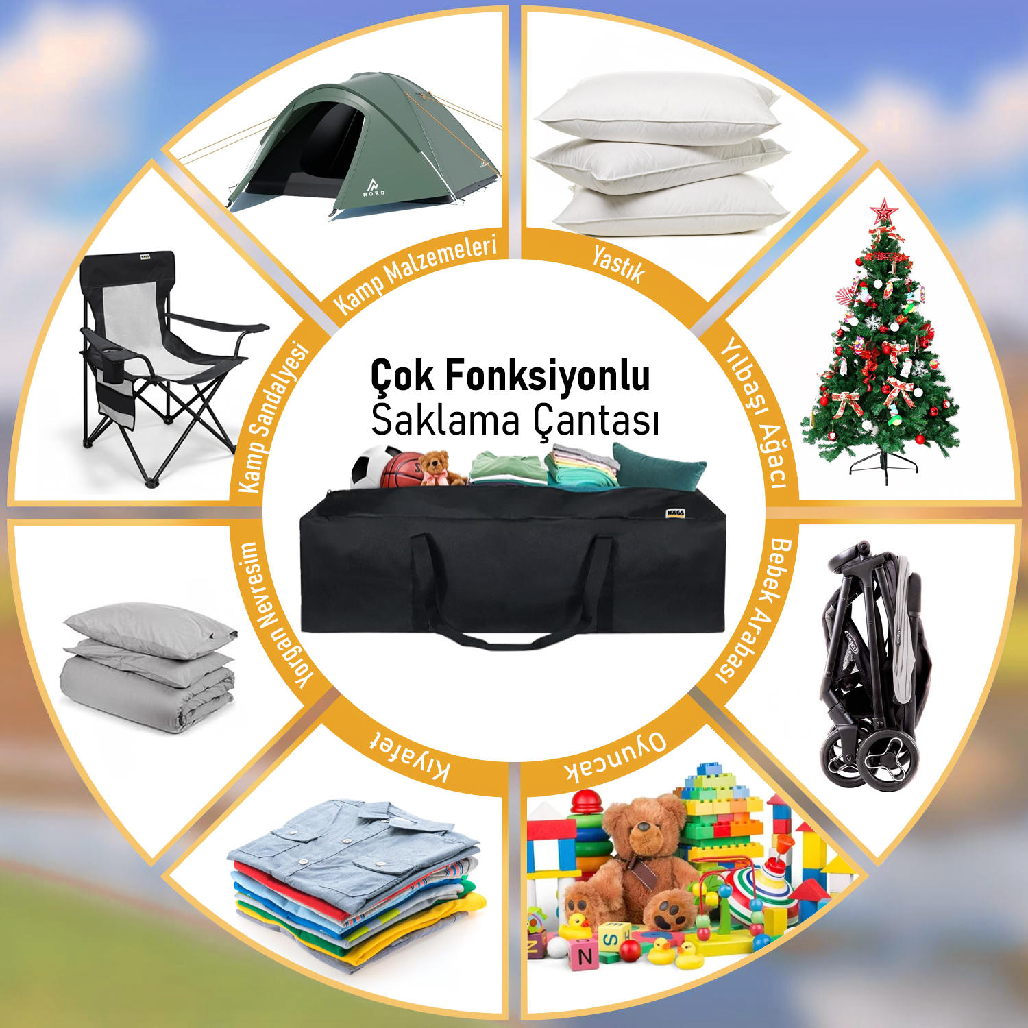 Haegs Taşıma Çantası Uzun Dar Yüksek Çok Amaçlı Fermuarlı Dayanıklı Seyahat Spor Kamp Malzemeleri Saklama Çantası Hurç Valiz 145L 125 x 28 x 42 cm - Siyah 3