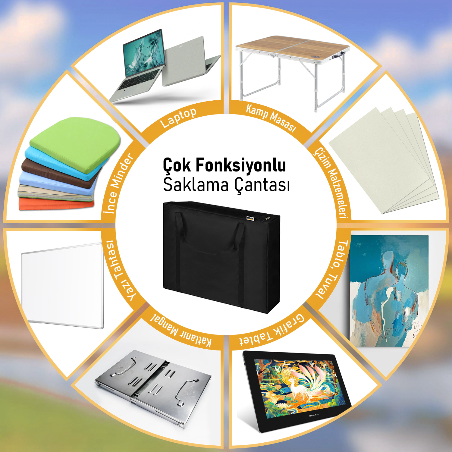 Haegs Taşıma Çantası İnce Yassı Çok Amaçlı Kamp Masası Çantası Fermuarlı Dayanıklı Saklama Çantası 40L 62 x 10 x 62 cm Siyah 3