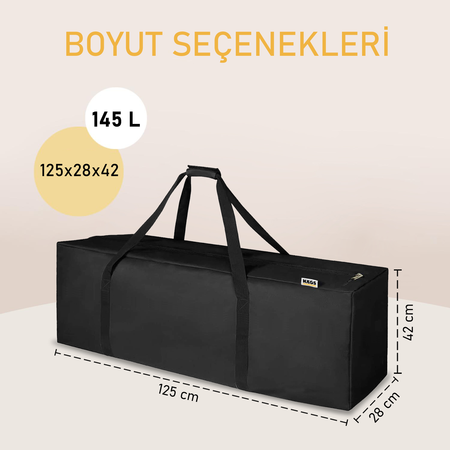 Haegs Taşıma Çantası Uzun Dar Yüksek Çok Amaçlı Fermuarlı Dayanıklı Seyahat Spor Kamp Malzemeleri Saklama Çantası Hurç Valiz 145L 125 x 28 x 42 cm - Siyah 2
