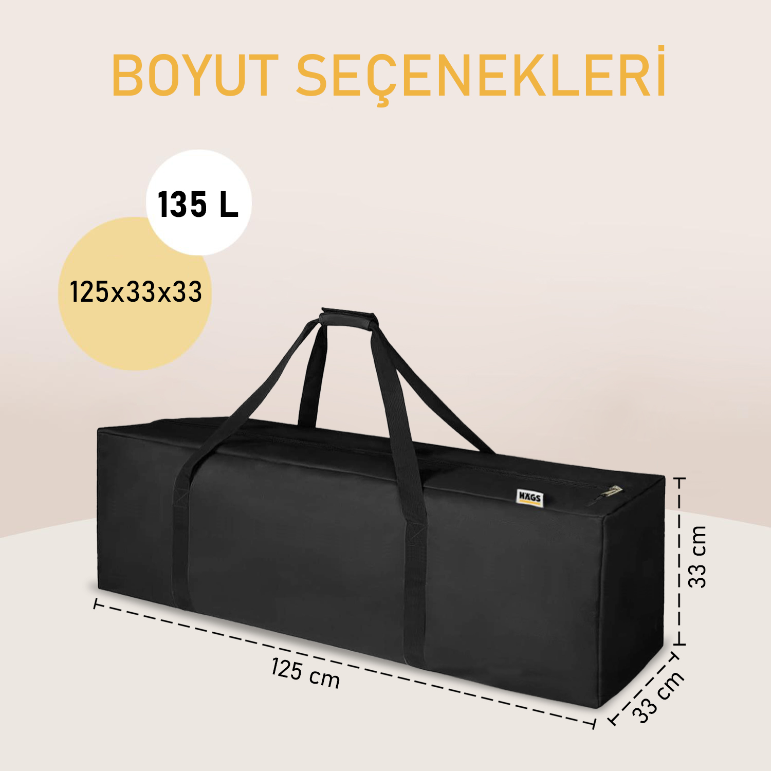 Haegs Taşıma Çantası Uzun Kare Çok Amaçlı Fermuarlı Dayanıklı Seyahat Spor Kamp Malzemeleri Saklama Çantası Hurç Valiz 135L 135 x 33 x 33 cm - Siyah 2