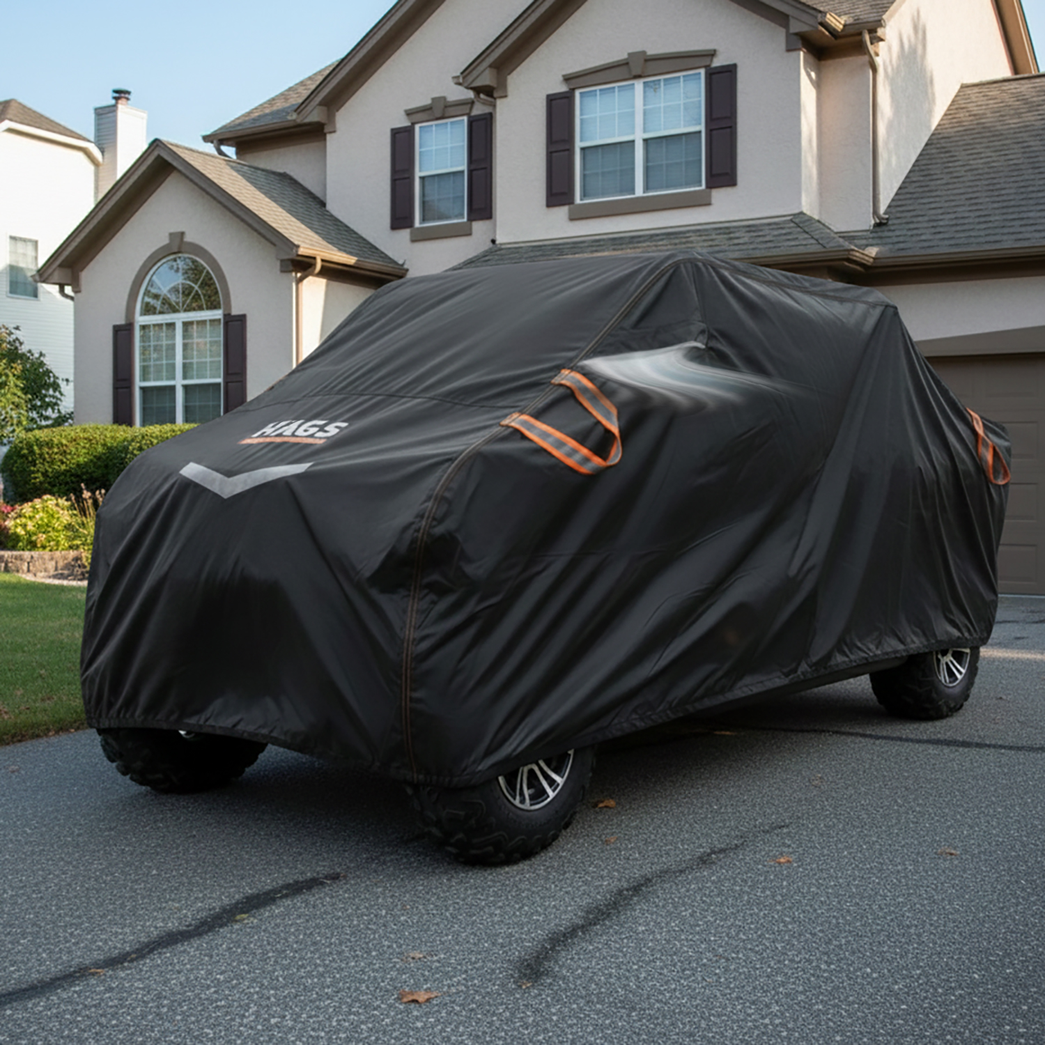 Haegs UTV Brandası UTV Koruma Kılıfı Örtüsü Ağır Hizmet Tipi Su Geçirmez 4 Mevsim Koruma Tek Sıra Koltuklu 2-3 Kişilik UTV için M-350-175-180cm Siyah 2