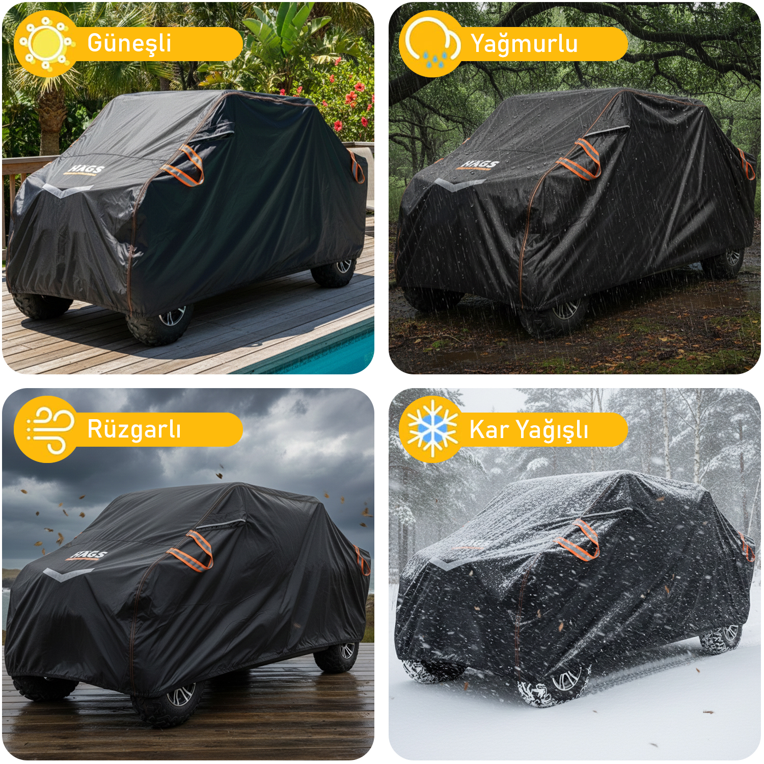 Haegs UTV Brandası UTV Koruma Kılıfı Örtüsü Ağır Hizmet Tipi Su Geçirmez 4 Mevsim Koruma Çift Sıra Koltuklu 4-6 Kişilik Plus UTV için XL-420-175-190cm Gri 7