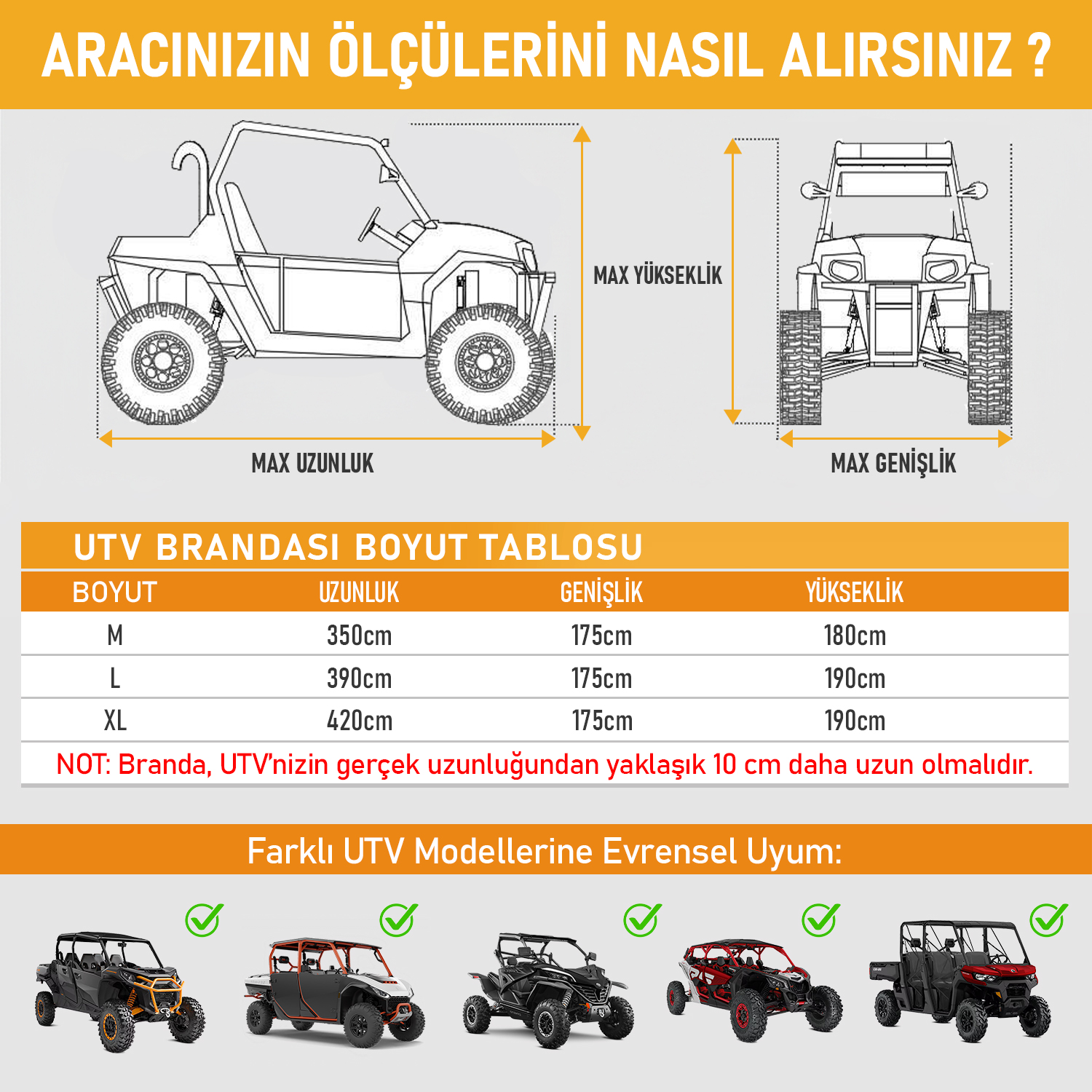 Haegs UTV Brandası UTV Koruma Kılıfı Örtüsü Ağır Hizmet Tipi Su Geçirmez 4 Mevsim Koruma Çift Sıra Koltuklu 4-6 Kişilik Plus UTV için XL-420-175-190cm Gri 4