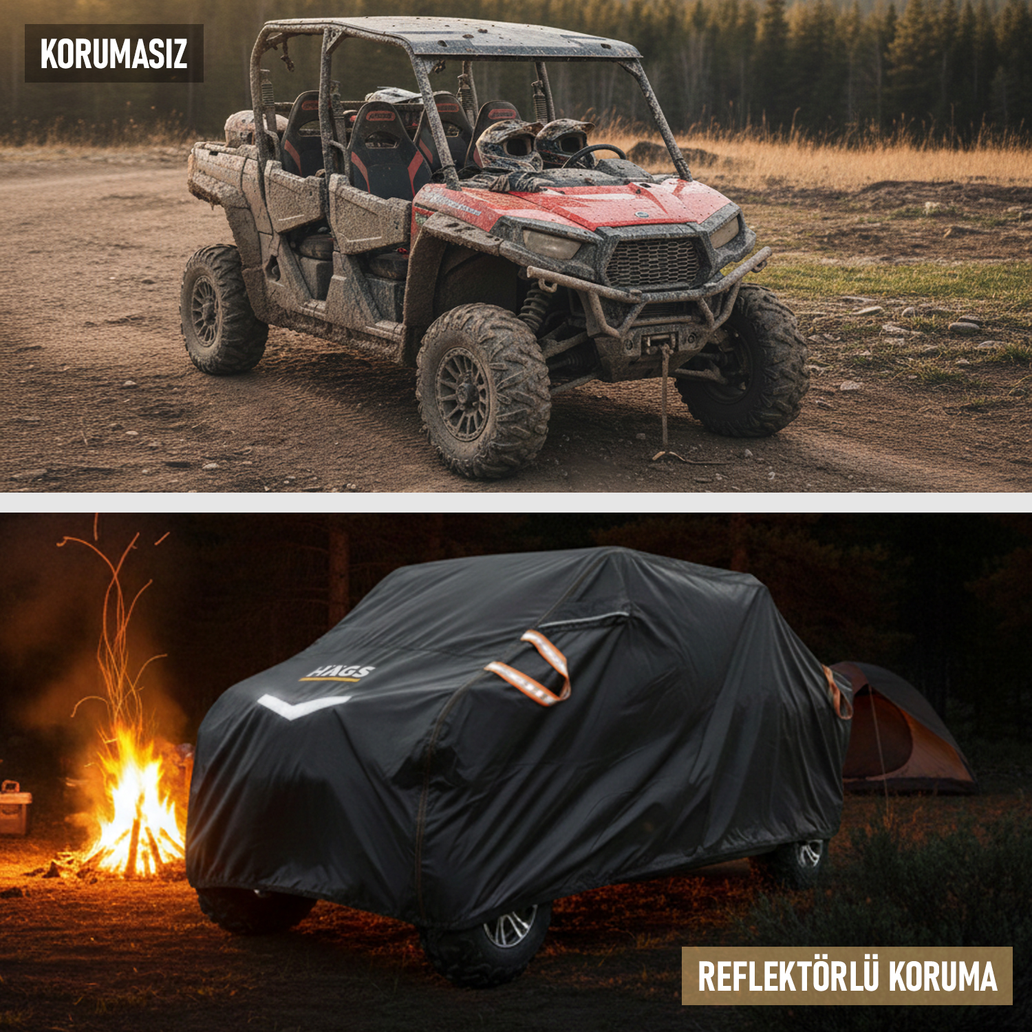 Haegs UTV Brandası UTV Koruma Kılıfı Örtüsü Ağır Hizmet Tipi Su Geçirmez 4 Mevsim Koruma Çift Sıra Koltuklu 4-6 Kişilik Plus UTV için XL-420-175-190cm Gri 8