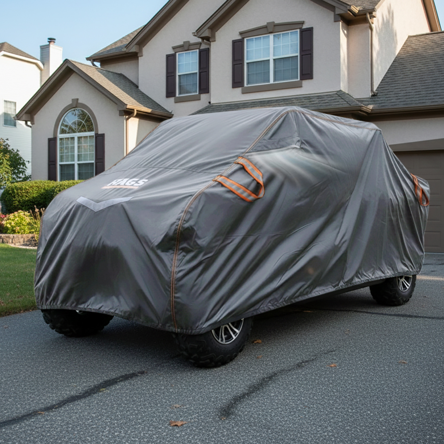 Haegs UTV Brandası UTV Koruma Kılıfı Örtüsü Ağır Hizmet Tipi Su Geçirmez 4 Mevsim Koruma Çift Sıra Koltuklu 4-6 Kişilik Plus UTV için XL-420-175-190cm Gri 2