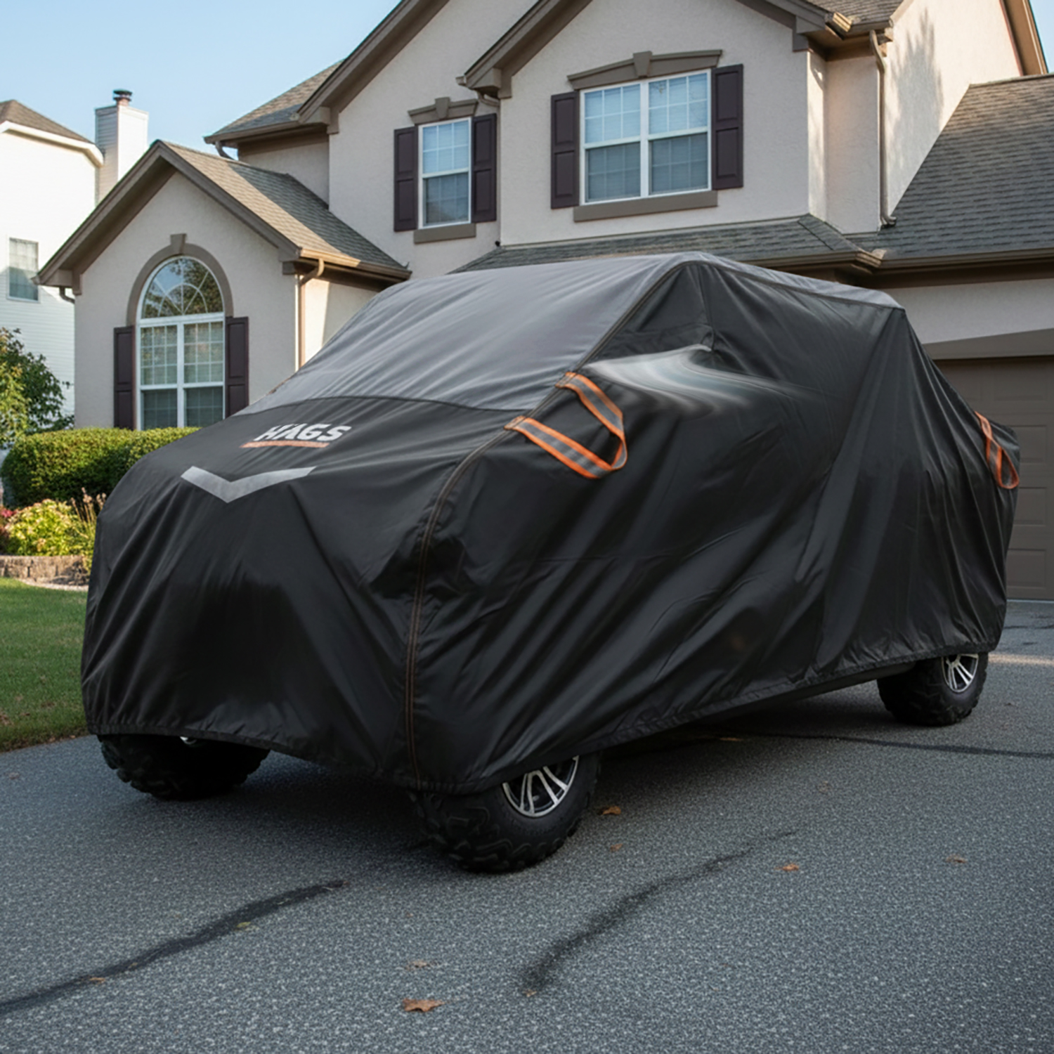 Haegs UTV Brandası UTV Koruma Kılıfı Örtüsü Ağır Hizmet Tipi Su Geçirmez 4 Mevsim Koruma Çift Sıra Koltuklu 4-6 Kişilik Plus UTV için XL-420-175-190cm Siyah - Gri 2