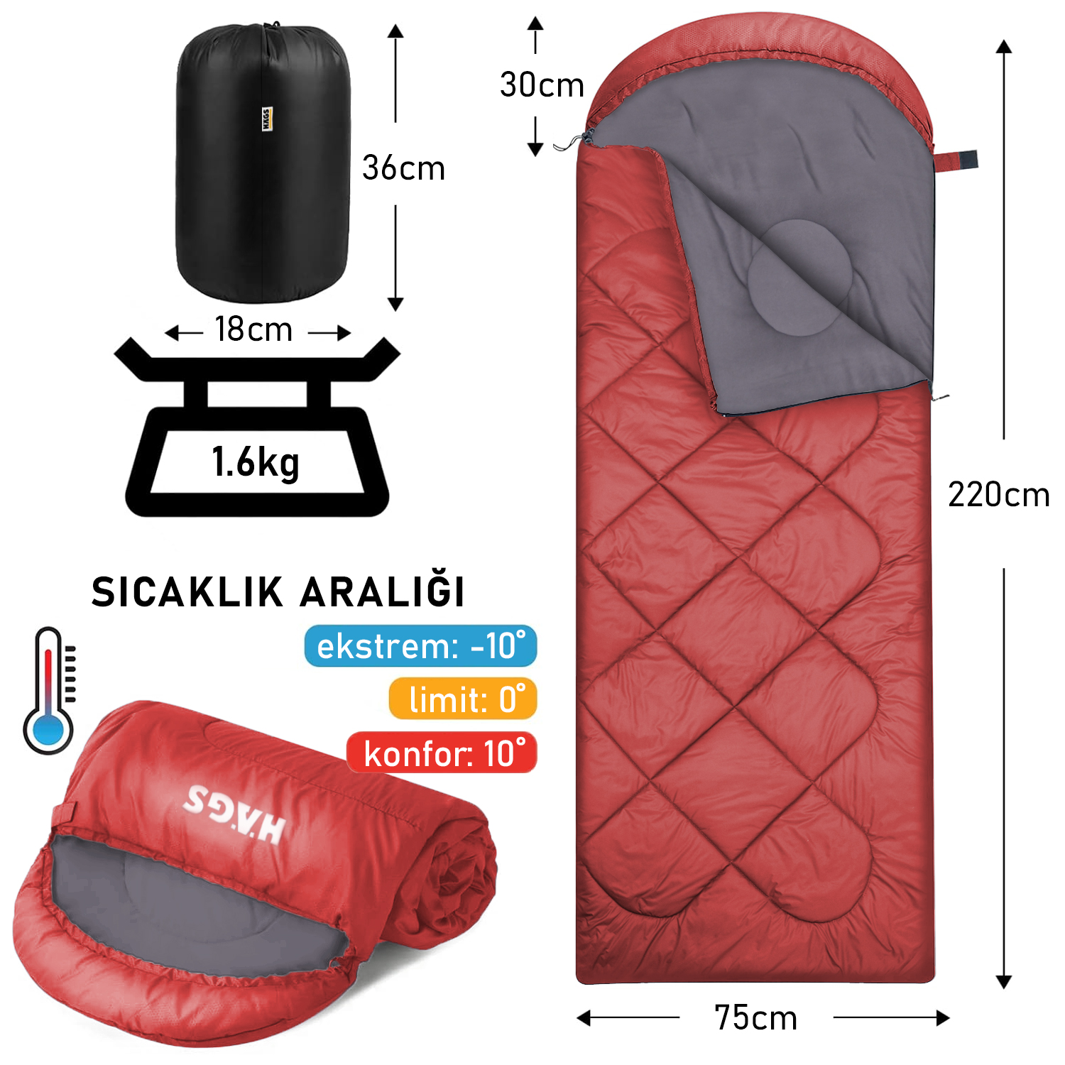 Haegs Uyku Tulumu Polar Battaniye Kamp Uyku Tulumu Outdoor Dış Mekan 3 - 4 Mevsim Yazlık Uyku Tulumu - Kış Uyku Tulumu Ultra Hafif Sıcak ve Kompakt - Polar -Kırmızı 2