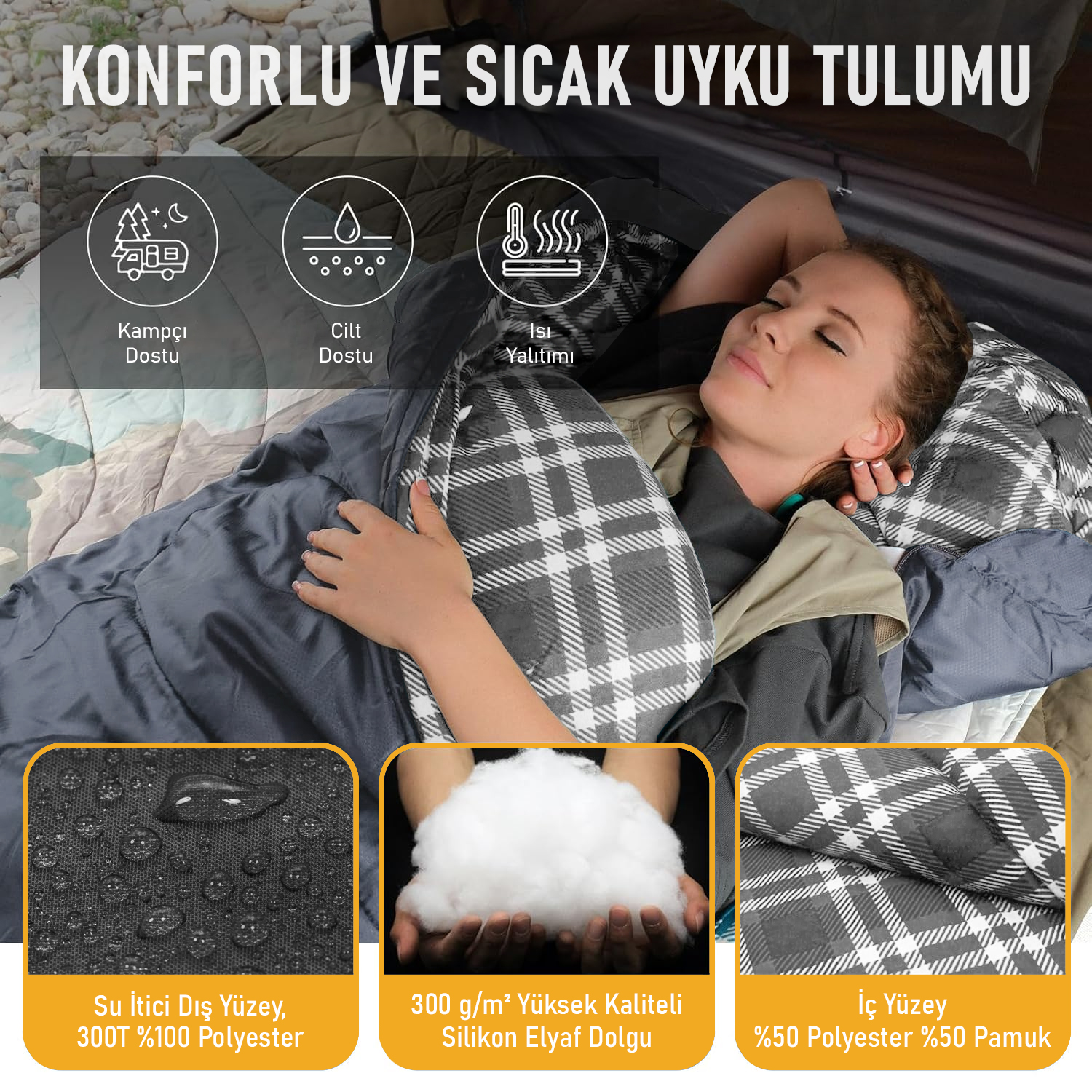 Haegs Uyku Tulumu Flanel Battaniye Kamp Uyku Tulumu Outdoor Dış Mekan 3 - 4 Mevsim Yazlık Uyku Tulumu - Kış Uyku Tulumu Ultra Hafif Sıcak ve Kompakt - Flanel -Antrasit 8