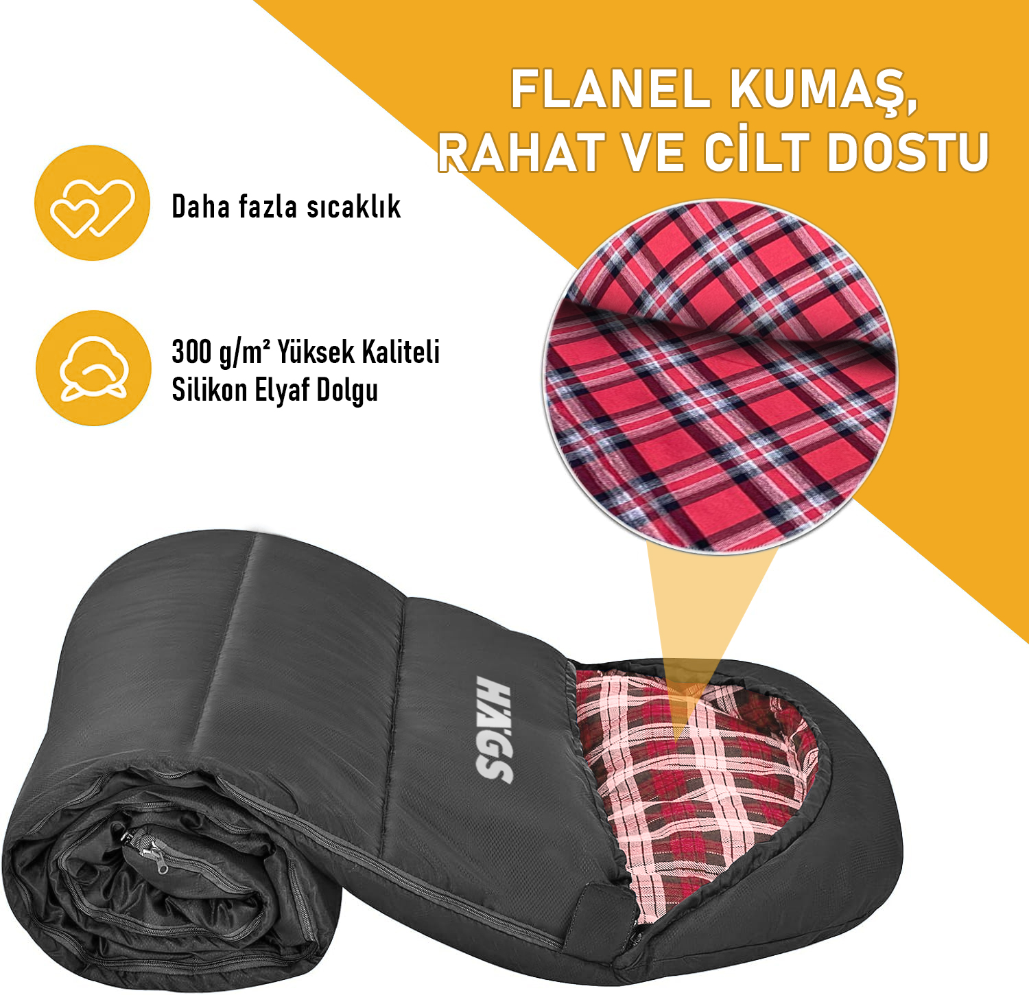 Haegs Uyku Tulumu Flanel Battaniye Kamp Uyku Tulumu Outdoor Dış Mekan 3 - 4 Mevsim Yazlık Uyku Tulumu - Kış Uyku Tulumu Ultra Hafif Sıcak ve Kompakt - Flanel -Antrasit 4