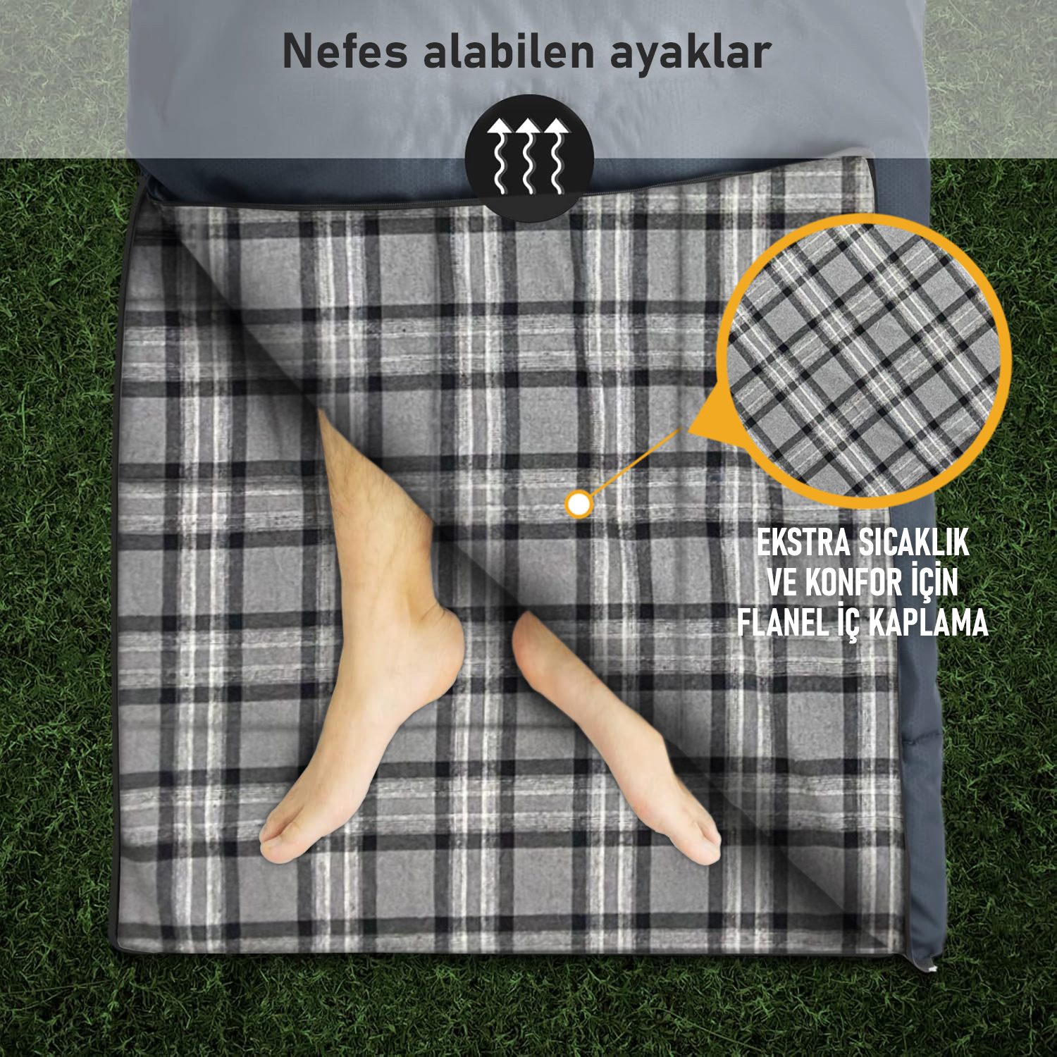 Haegs Uyku Tulumu Flanel Battaniye Kamp Uyku Tulumu Outdoor Dış Mekan 3 - 4 Mevsim Yazlık Uyku Tulumu - Kış Uyku Tulumu Ultra Hafif Sıcak ve Kompakt - Flanel -Antrasit 5