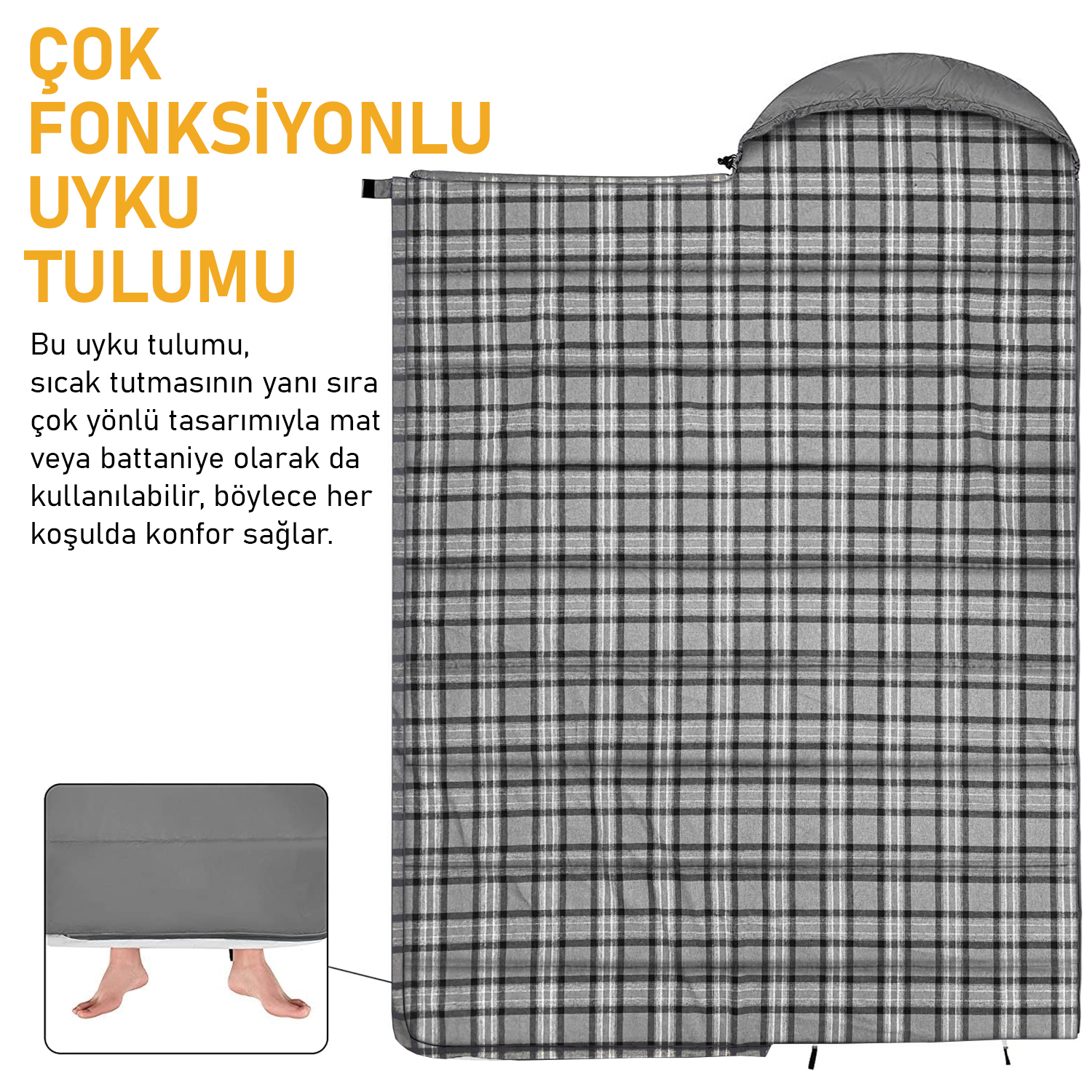 Haegs Uyku Tulumu Flanel Battaniye Kamp Uyku Tulumu Outdoor Dış Mekan 3 - 4 Mevsim Yazlık Uyku Tulumu - Kış Uyku Tulumu Ultra Hafif Sıcak ve Kompakt - Flanel -Antrasit 6