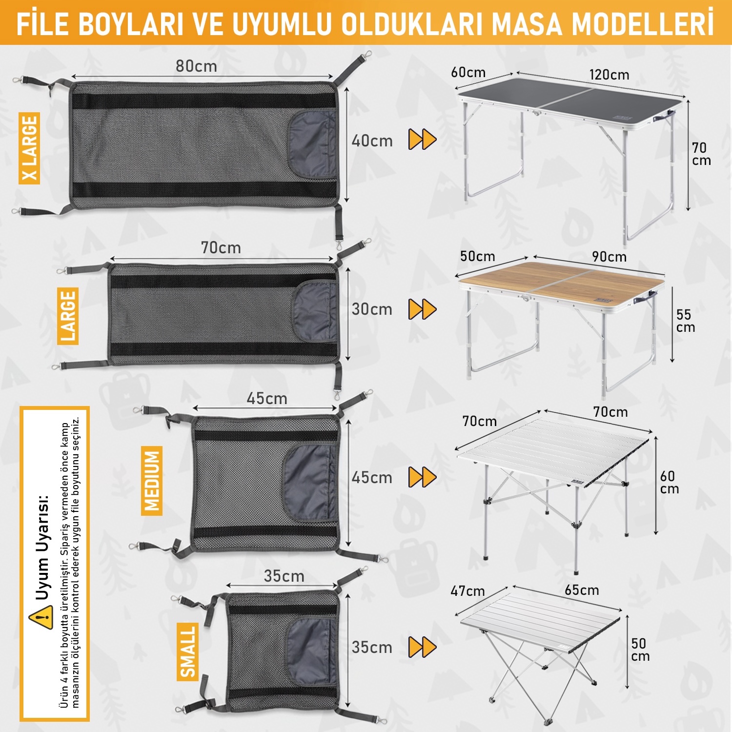 Masa Altı Saklama Filesi Kamp Piknik Outdoor için Masa Altı Kamp Malzemeleri Eşya Depolama Düzenleyici Organizer Kese Hurç File - M - 45x45 cm - Gri 3