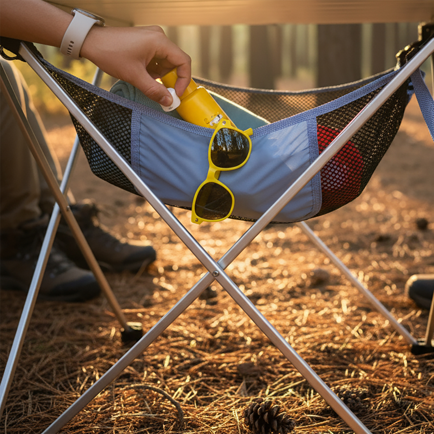 Masa Altı Saklama Filesi Kamp Piknik Outdoor için Masa Altı Kamp Malzemeleri Eşya Depolama Düzenleyici Organizer Kese Hurç File - M - 45x45 cm - Gri 7